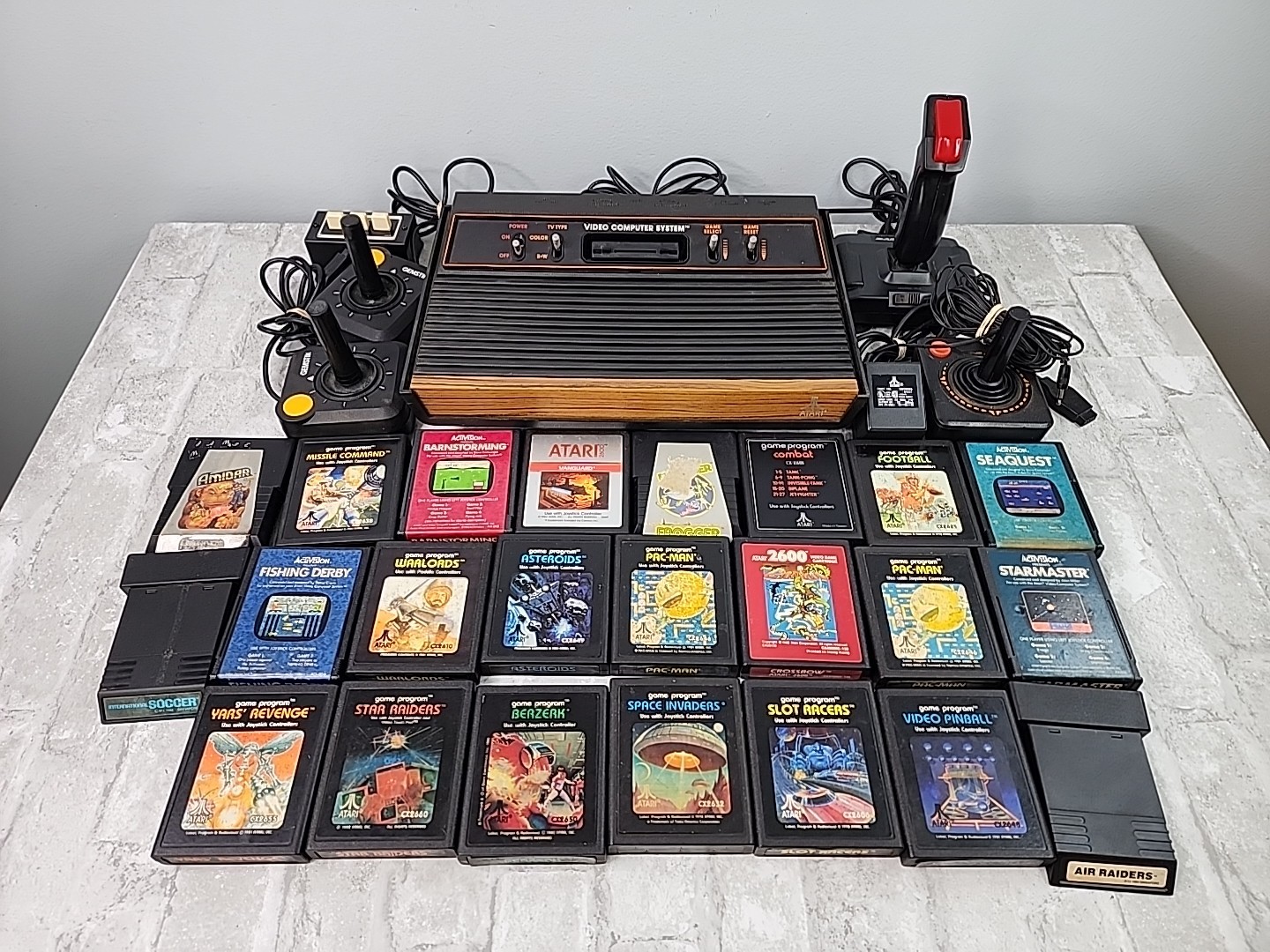 Atari CX-2600A Wood Grain Console 23 Games Power Cord Controllers *Parts/Repair*