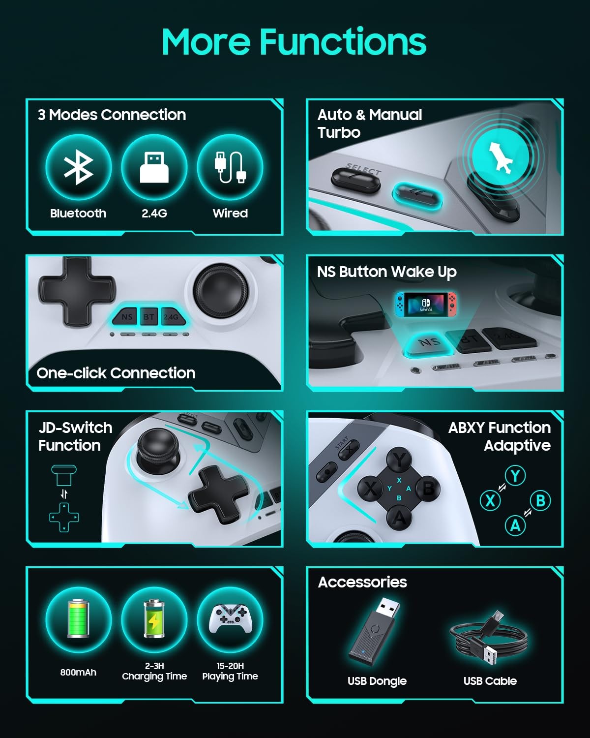 Dual Hall Effect PC Controller-No Drift No Dead Zone, Bluetooth White