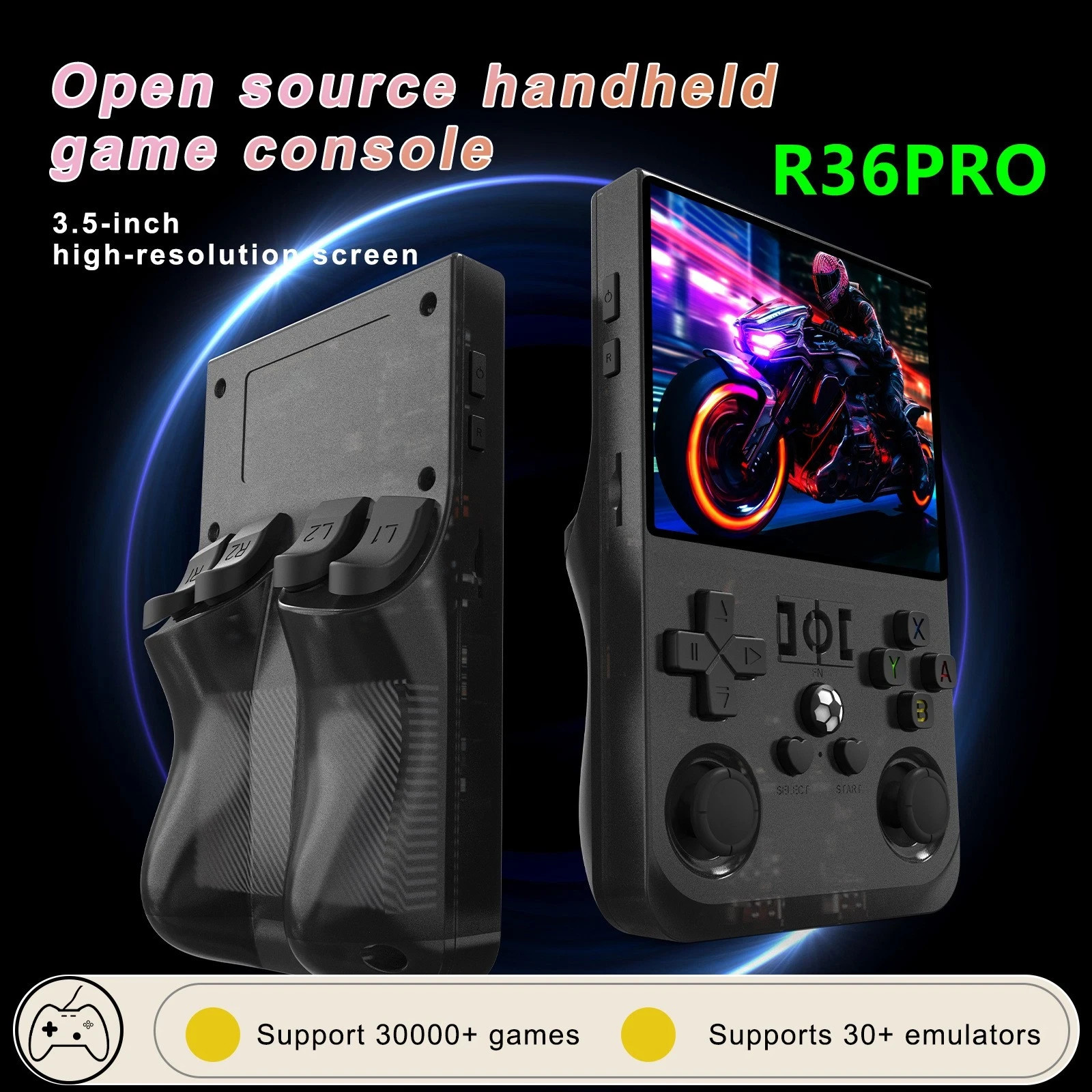 Gray R36 Max Handheld Game Console 3.5 Inch IPS Screen 20000+ Games Video Games