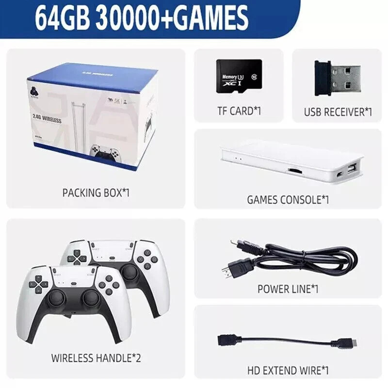4K 64G HDMI TV Video Game Stick M15 Gaming Console Gamepad 2 Wireless Controller