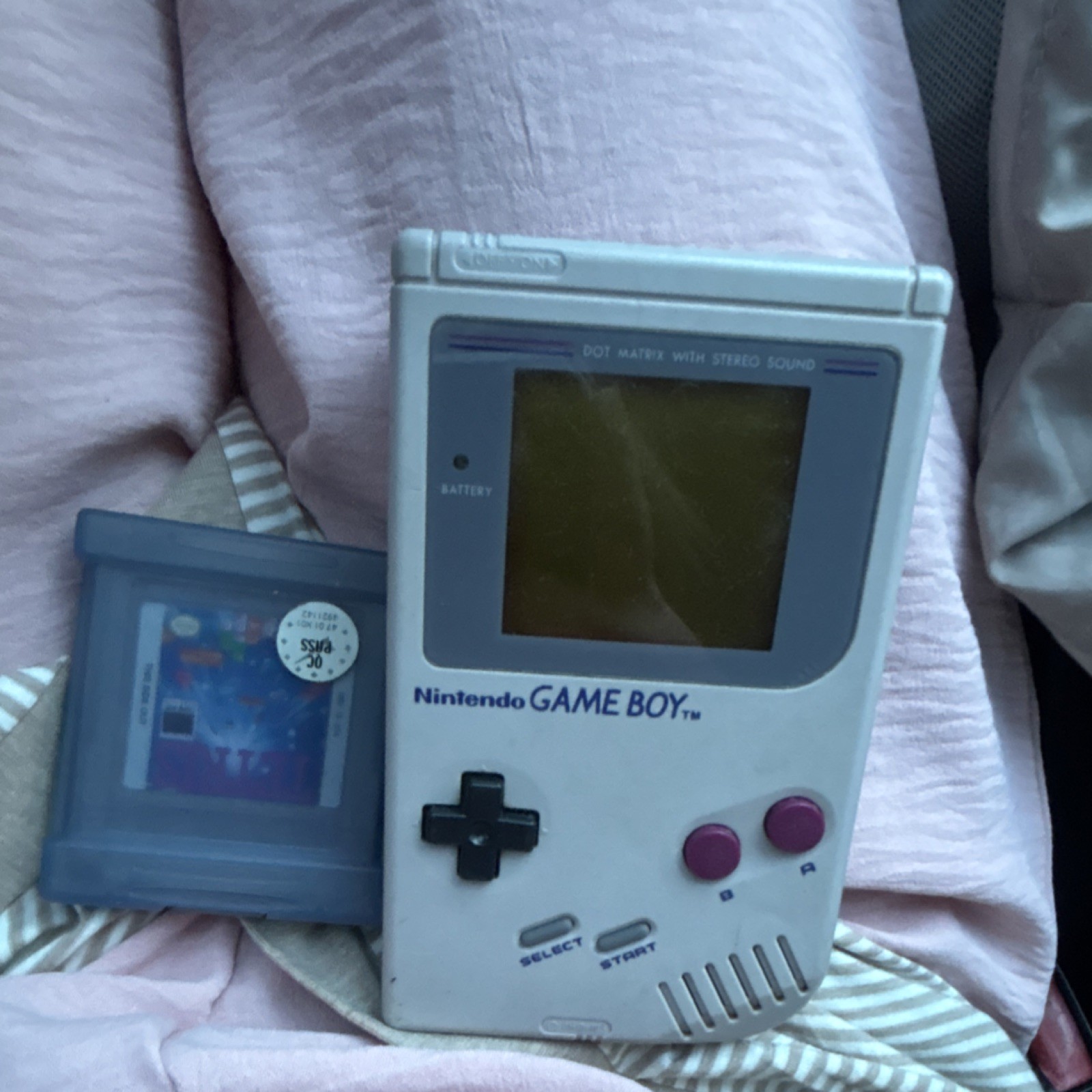 Nintendo Game Boy Gray Handheld Console Dot Matrix Screen with Game Cartridge