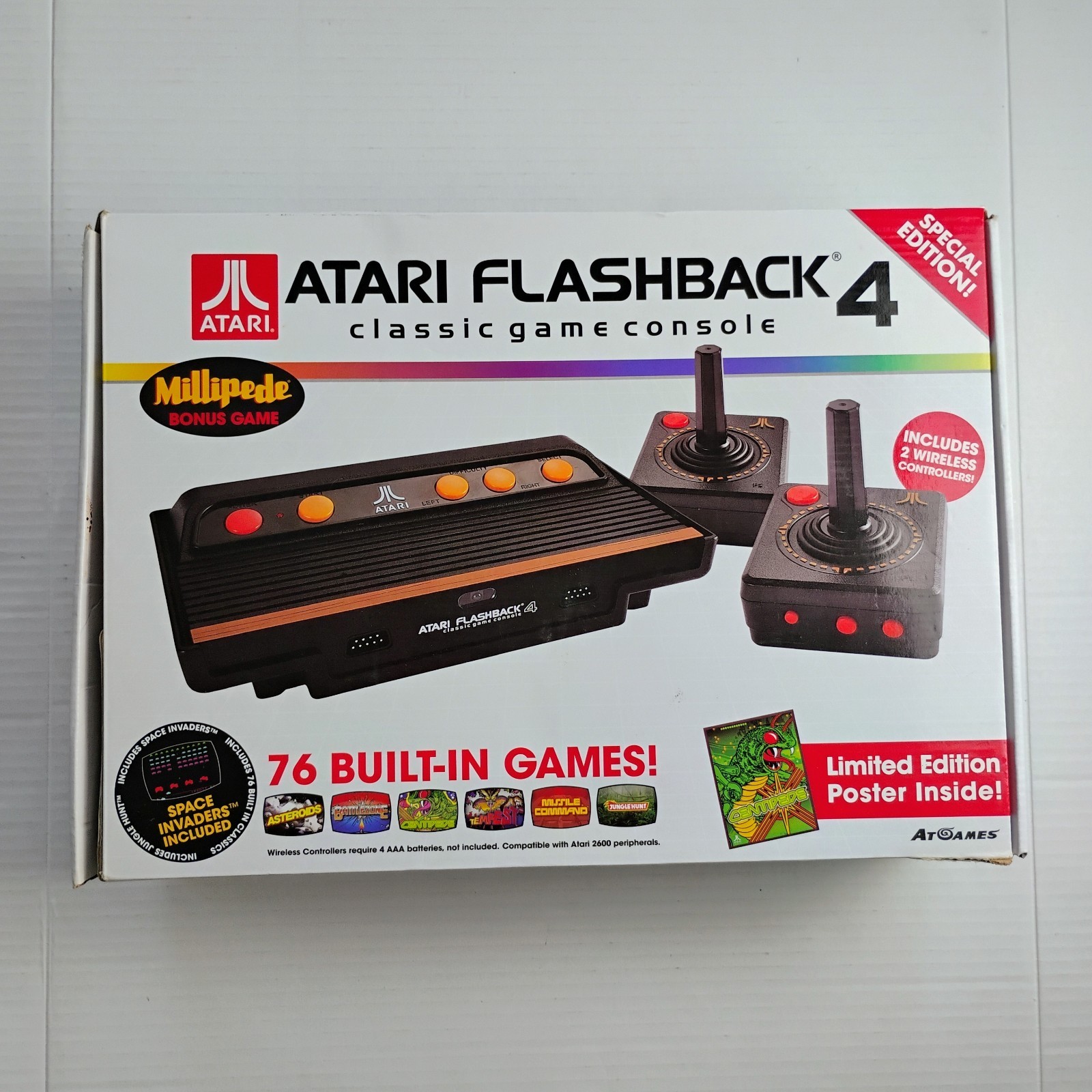 Atari Flashback 4 AtGames Plug N Play 76 Built In Games w 2 Wireless Joysticks