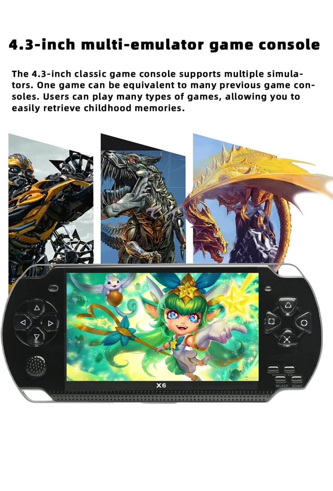 4.3 Inch 8GB Handheld Game Console Built in 1500 Games for Multiple Simulators X