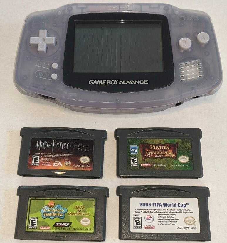 Nintendo GameBoy Advance Console Milky Blue AGB-001 System Tested GBA W/ 4 Games