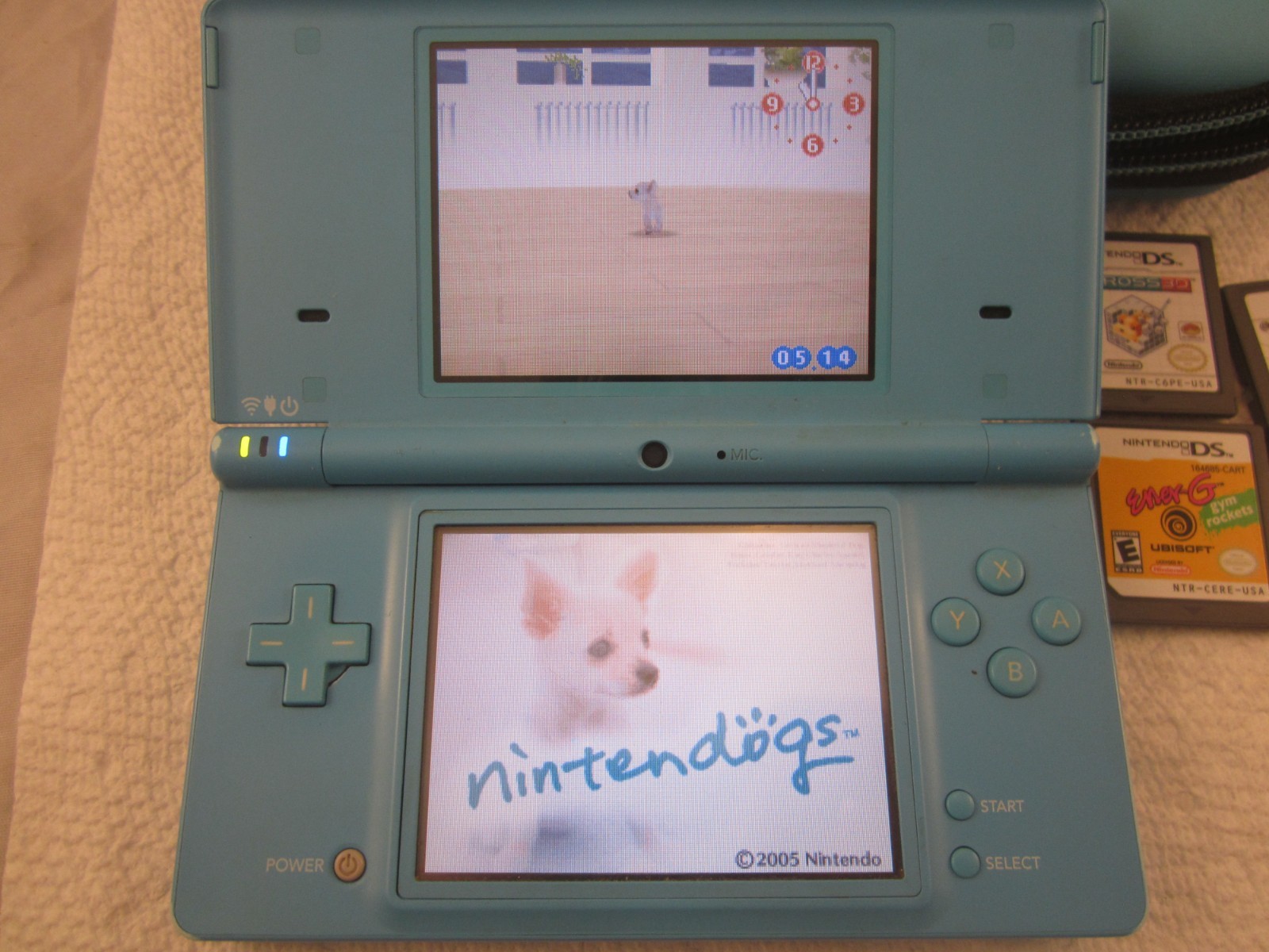 Nintendo DSi Blue Console Bundle 6 Games Storage Case Stylus Tested Charger