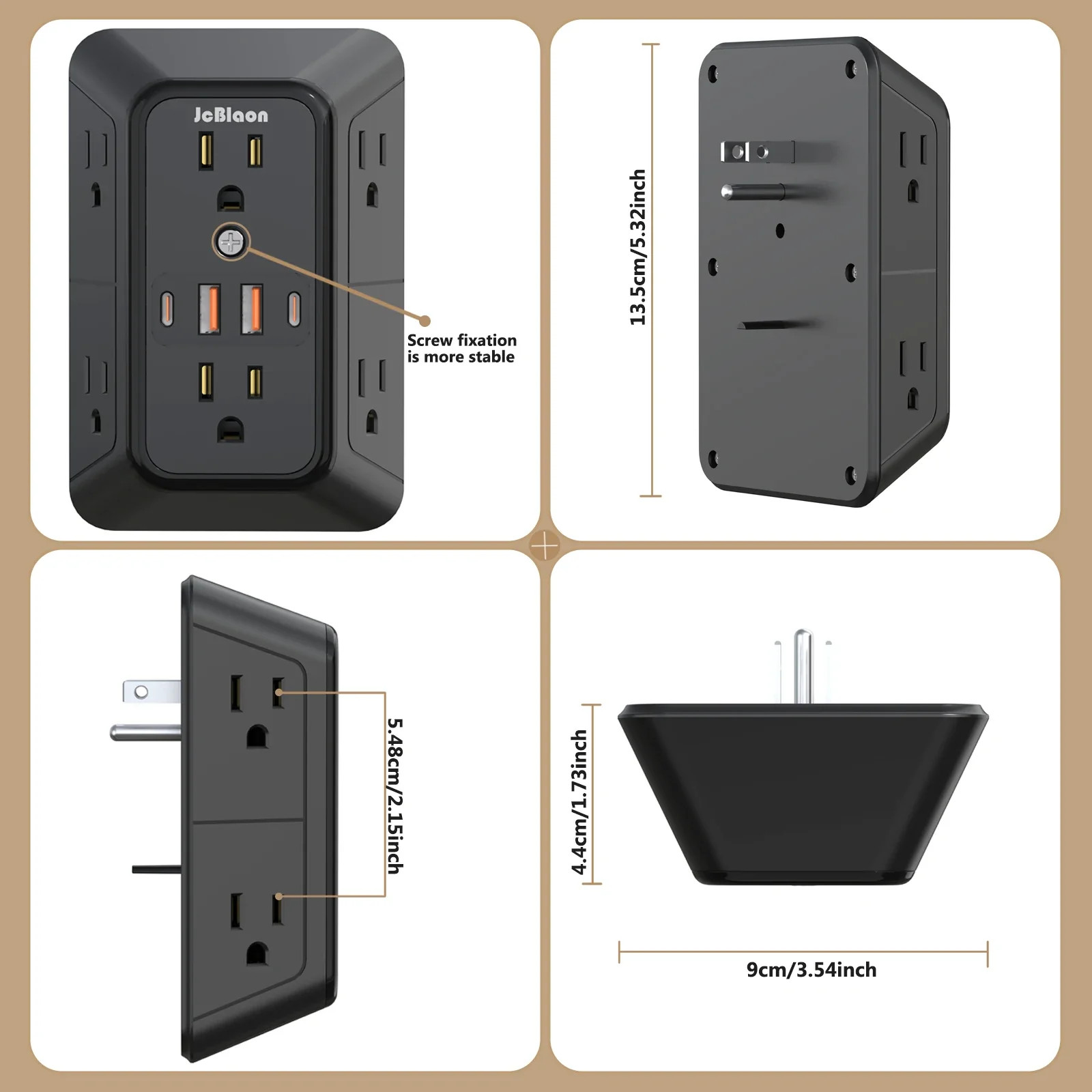 US Plug Power Strip Multitap 6 AC Outlets 2 USB 2 Type C Port Charge Electrical