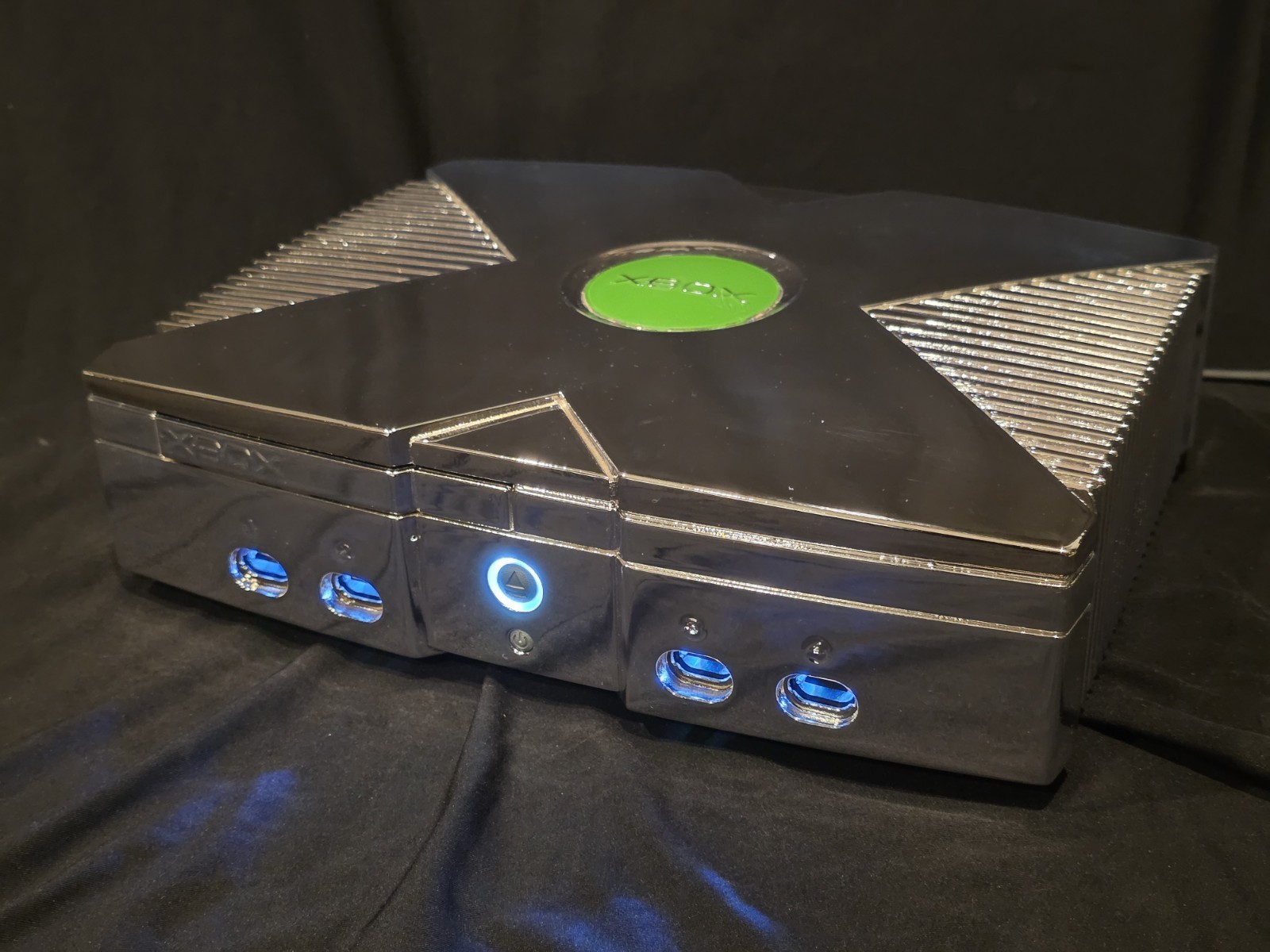 RARE Mirror Chrome Original Xbox Fully Recapped White LEDs Philips DVD Microsoft