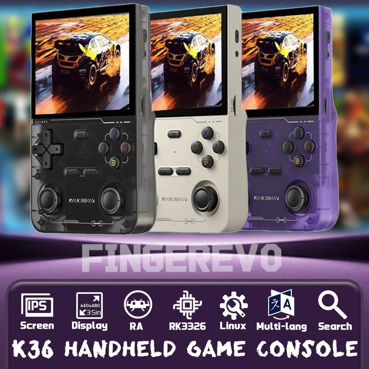 K36 Gray Handheld Game Console 3.5 Inch Screen RK3326 Long Battery Life