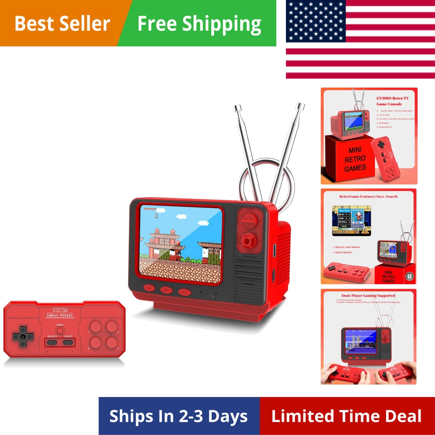Retro Game Console – JALECO + 168 Classic Games, 2.4G Wireless 2-Player, 3.0 …