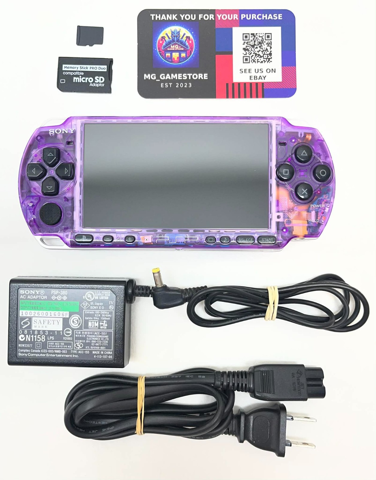 PSP3000 Clear Purple & Black /IPS Screen/Battery / Sony Charger/Region Free/32GB
