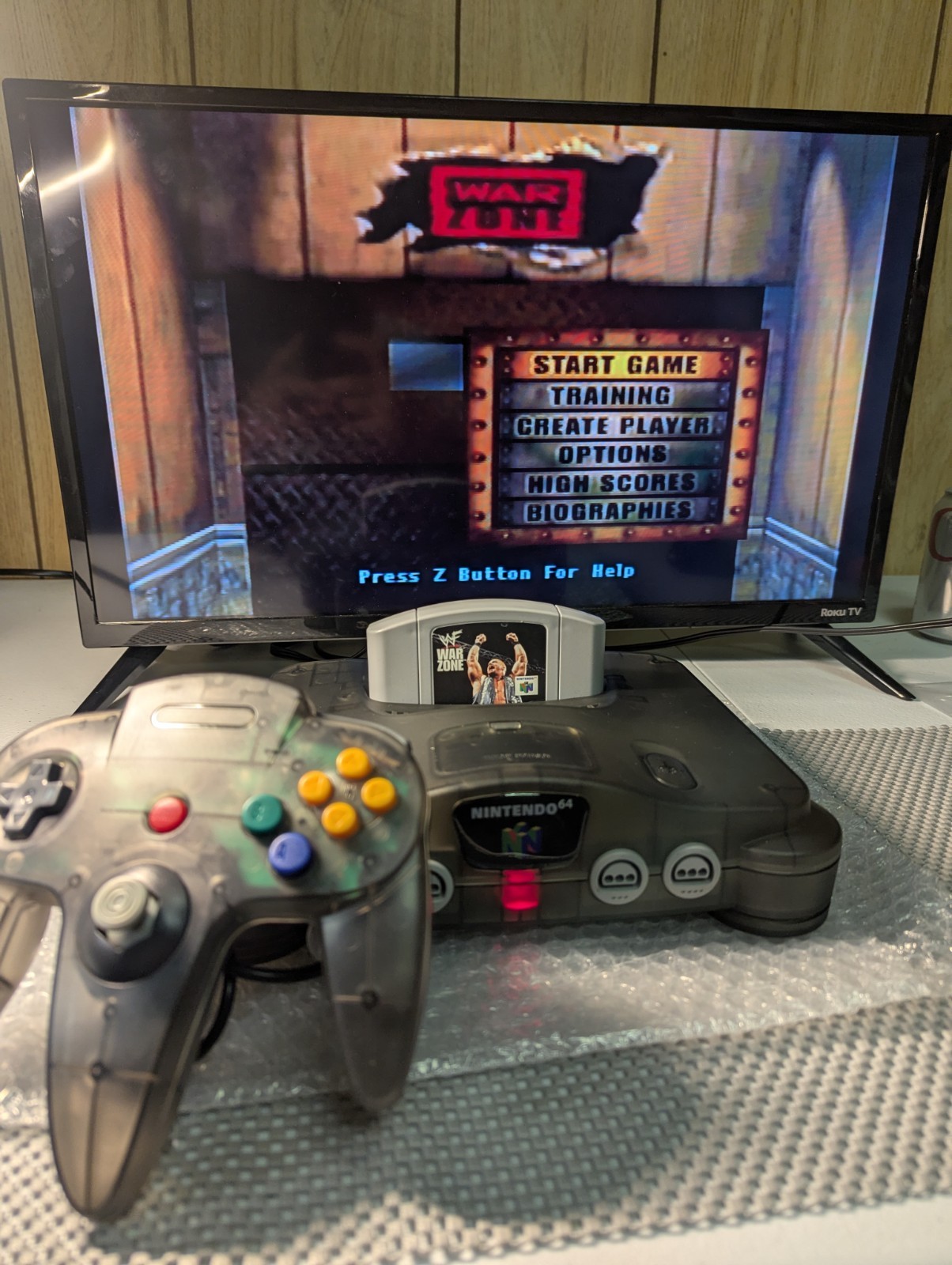 Nintendo 64 Transparent Charcol Shell + Matching Controller Wrestling Bundle