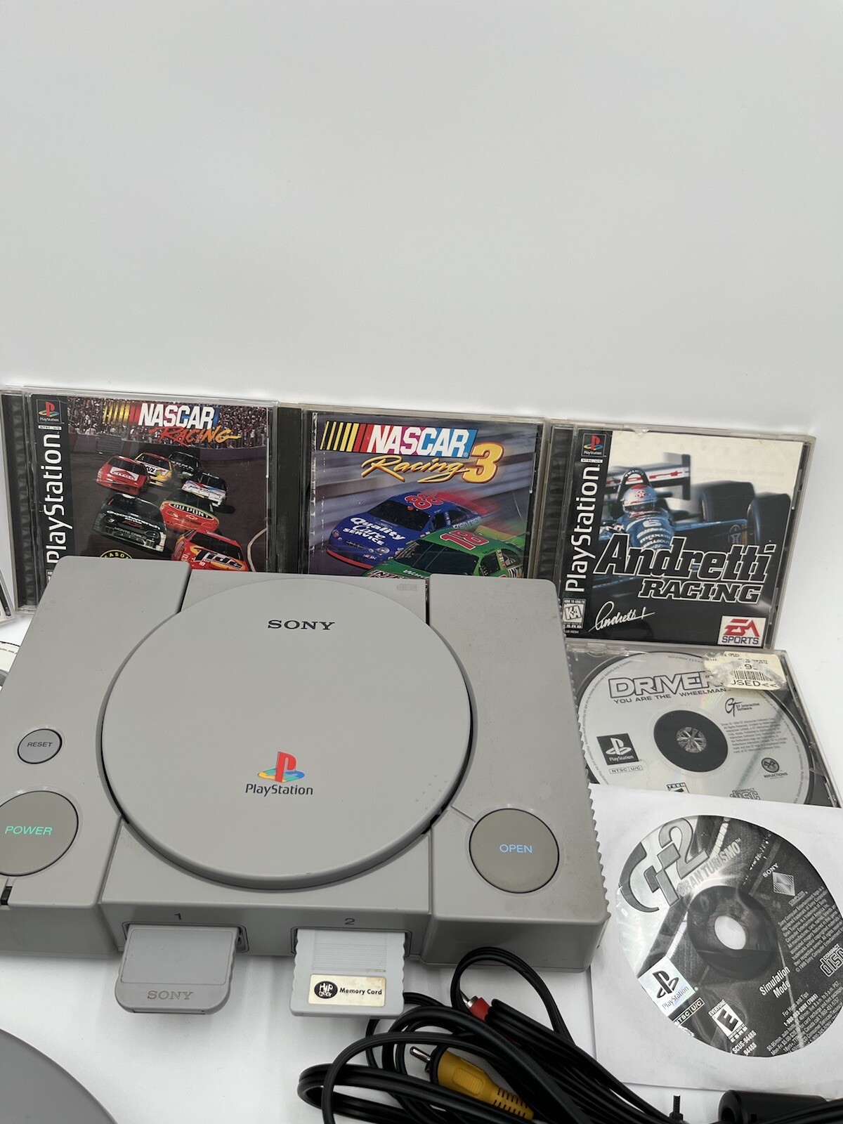 Sony Playstation 1 Console Steering Wheel Racing Game Lot Controller Memory PS1