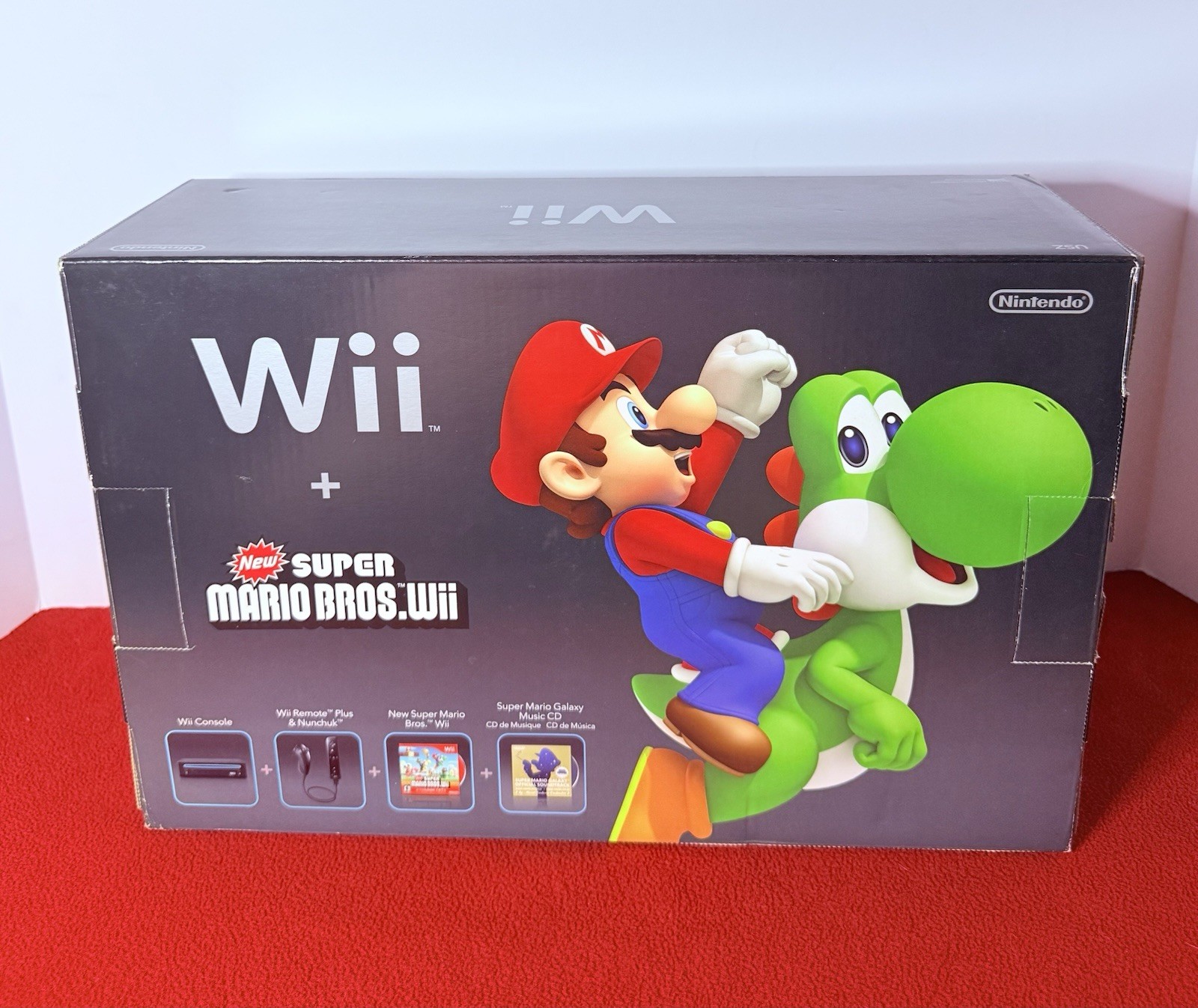 Nintendo Wii Holiday Bundle Black Console Super Mario Bros Includes Extras CIB