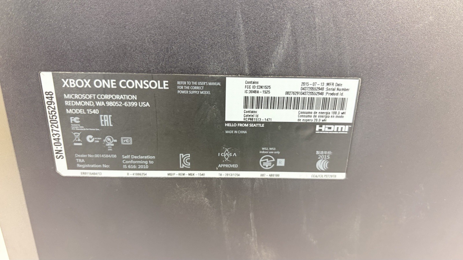 Microsoft Xbox One 1TB Console Only Gaming System Black 1540 Tested Working
