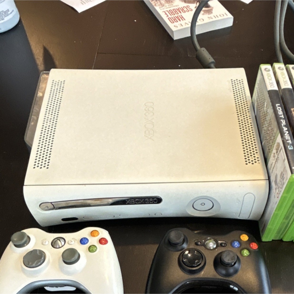 Microsoft Xbox 360 White Console, 2 Controllers, All Cords, Multiple Games