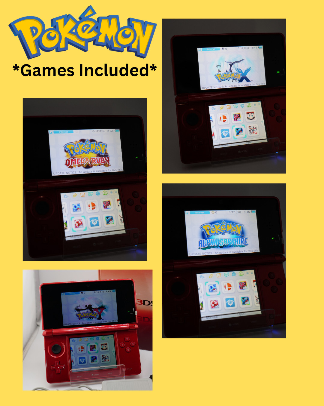 Nintendo 3DS Handheld Console Flame Red (Complete) USA Region, 32GB, With Games
