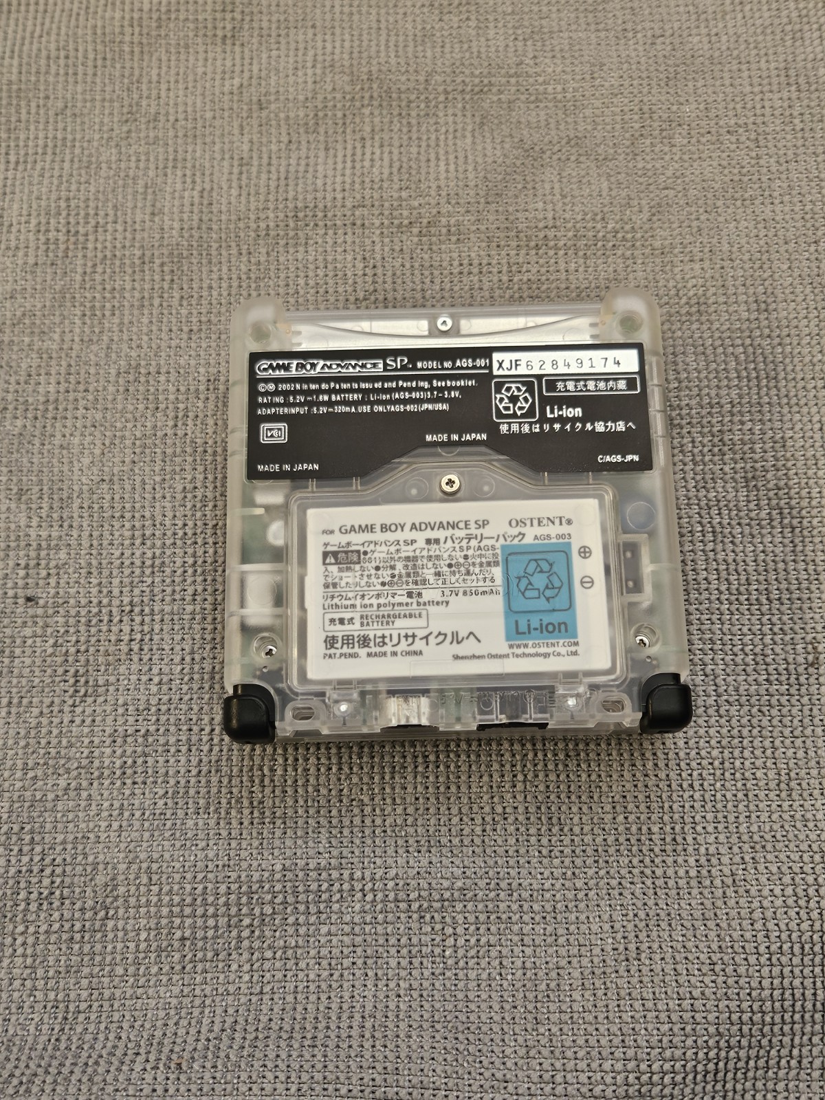 Gameboy Advance SP AGS-001 – Clear Shell – USB-C Charging – New Battery