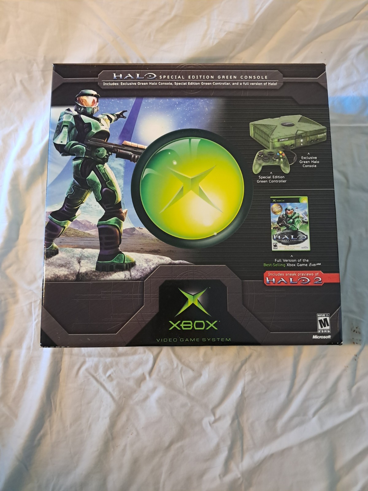 SEALED NEW IN BOX Halo Special Edition Green Original Xbox in Display Case