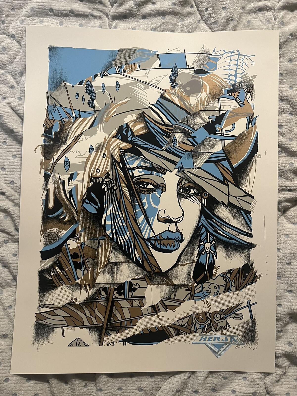 SIGNED Tyler Stout Herja Blue Printer’s Proof 1/1 Edition Art Print Poster LE