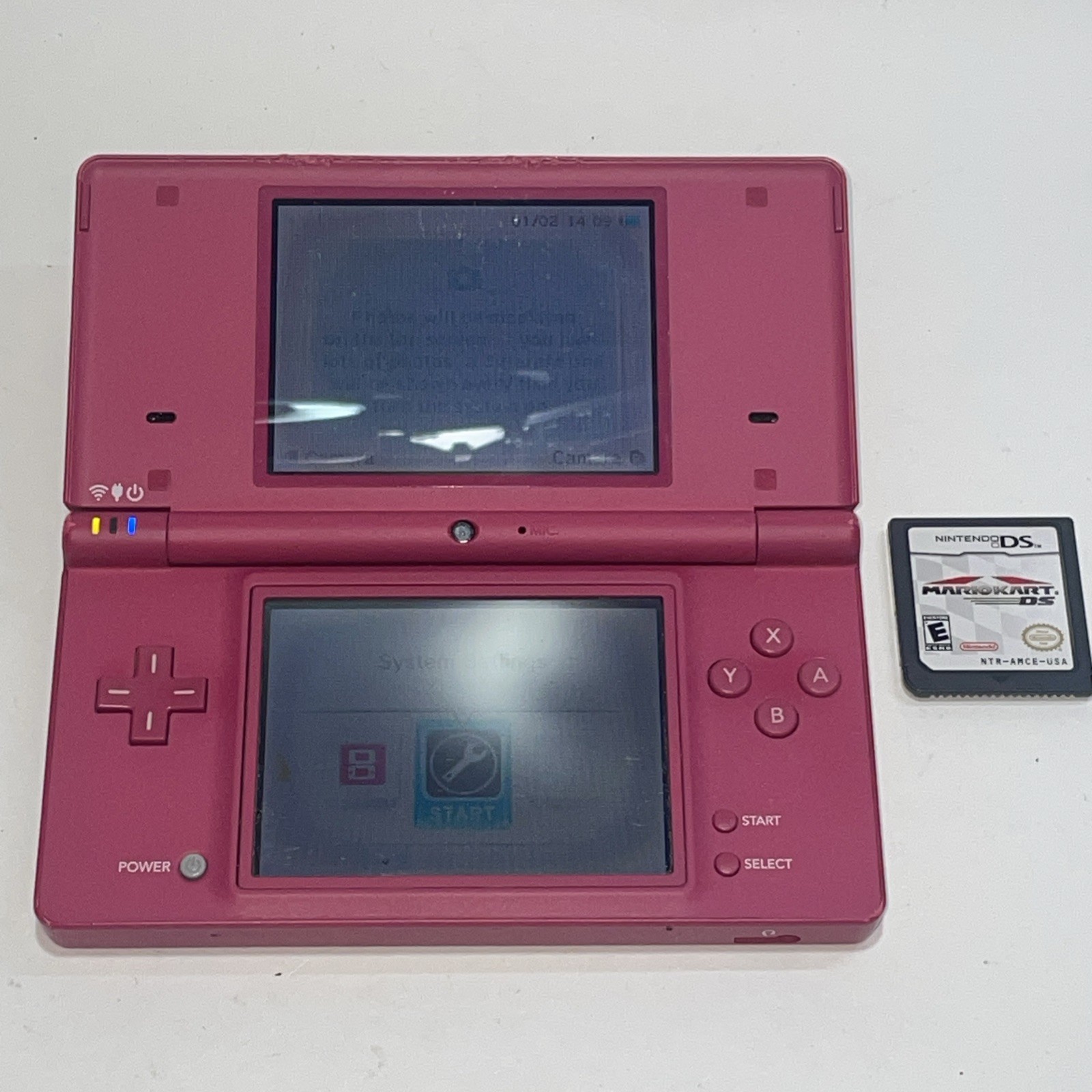 Hot Pink Nintendo DSI Console TWL-001 W/ Mario Kart Tested SCREEN DAMAGE Read