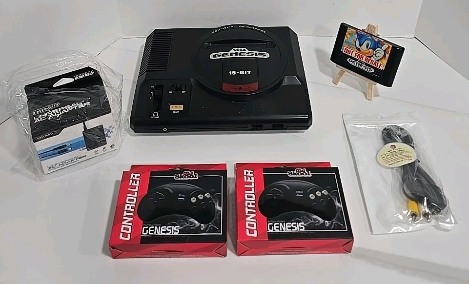 Original Sega Genesis Console Model 1601 + 2 Controllers & Sonic Hedgehog TESTED