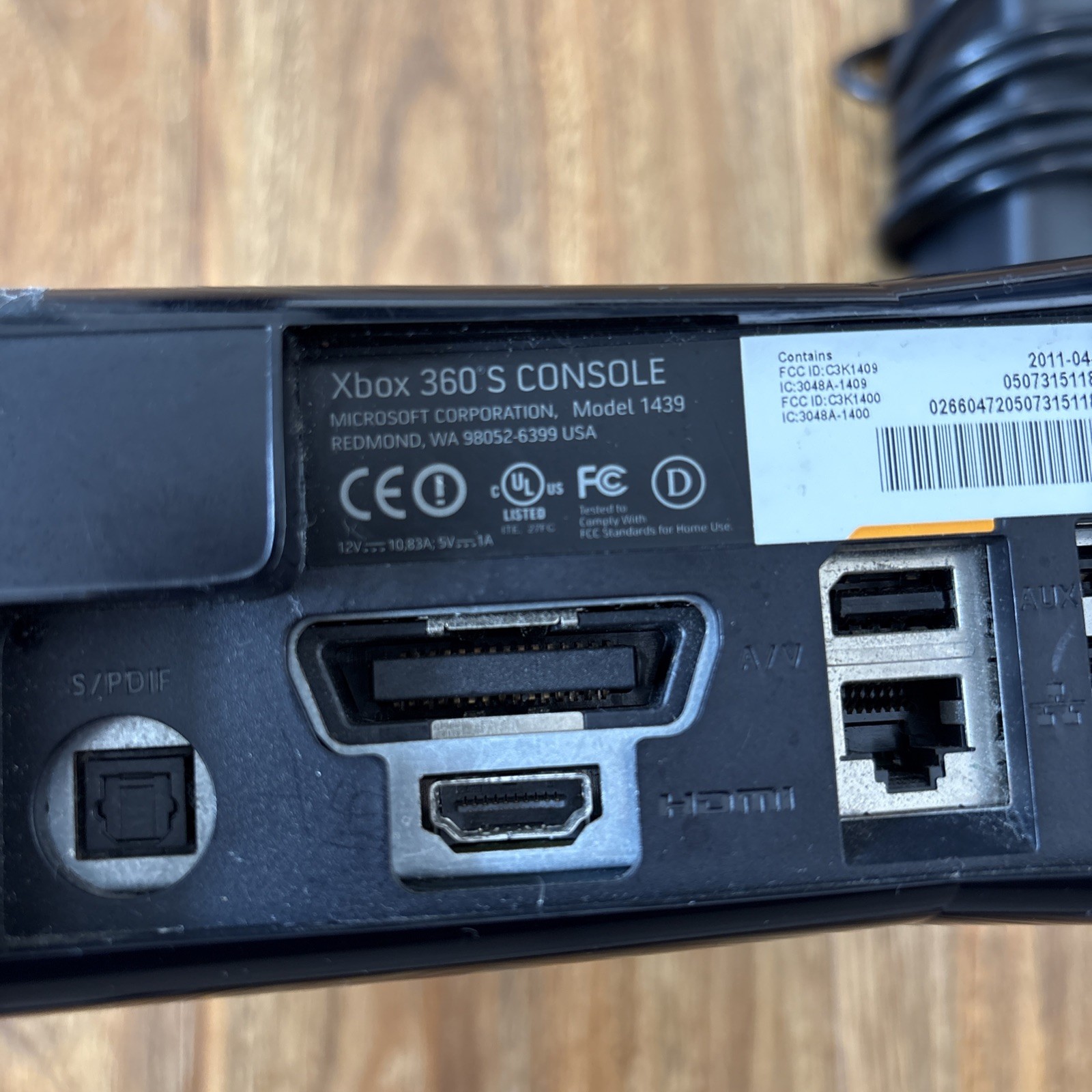 Xbox 360 S Glossy Black Console Only Model 1439 Tested Working W/ Power Supply