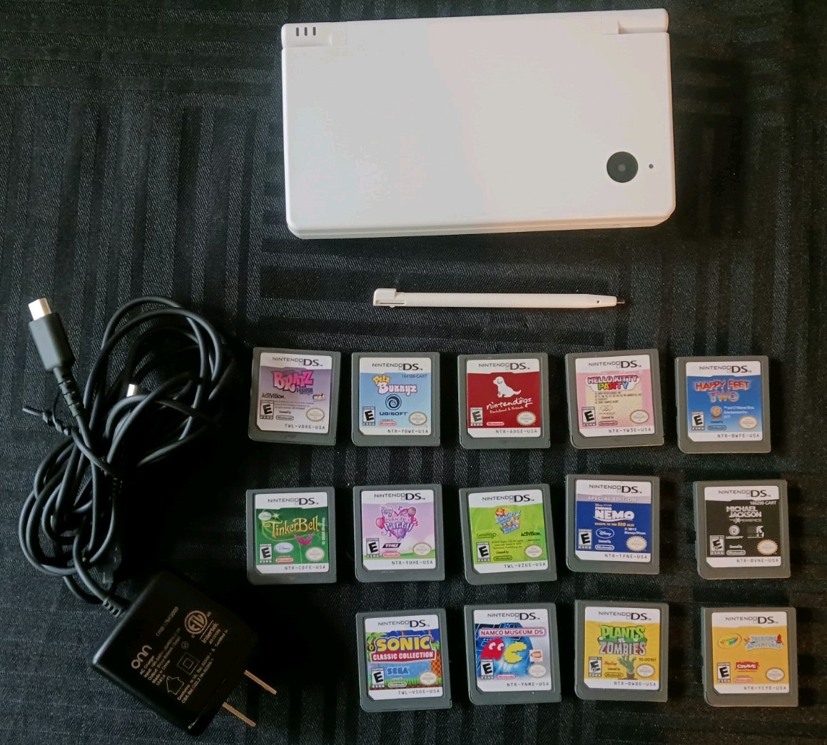 Nintendo DSI Bundle with 14 Games Agua, Tested Working Stylus Charger