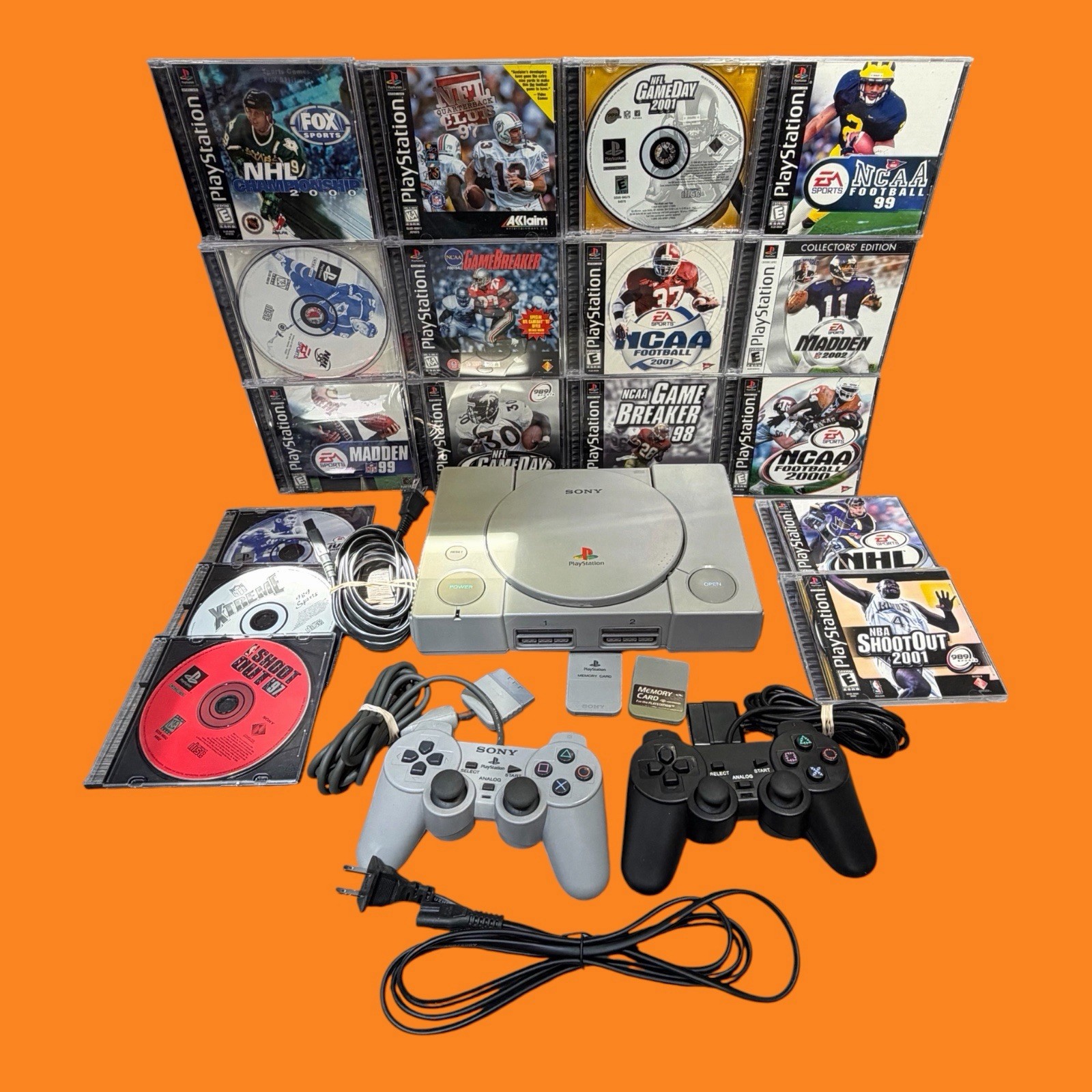 MEGA FOOTBALL & SPORTS LOT! Madden NCAA Sony PlayStation 1 PS1 Console Bundle