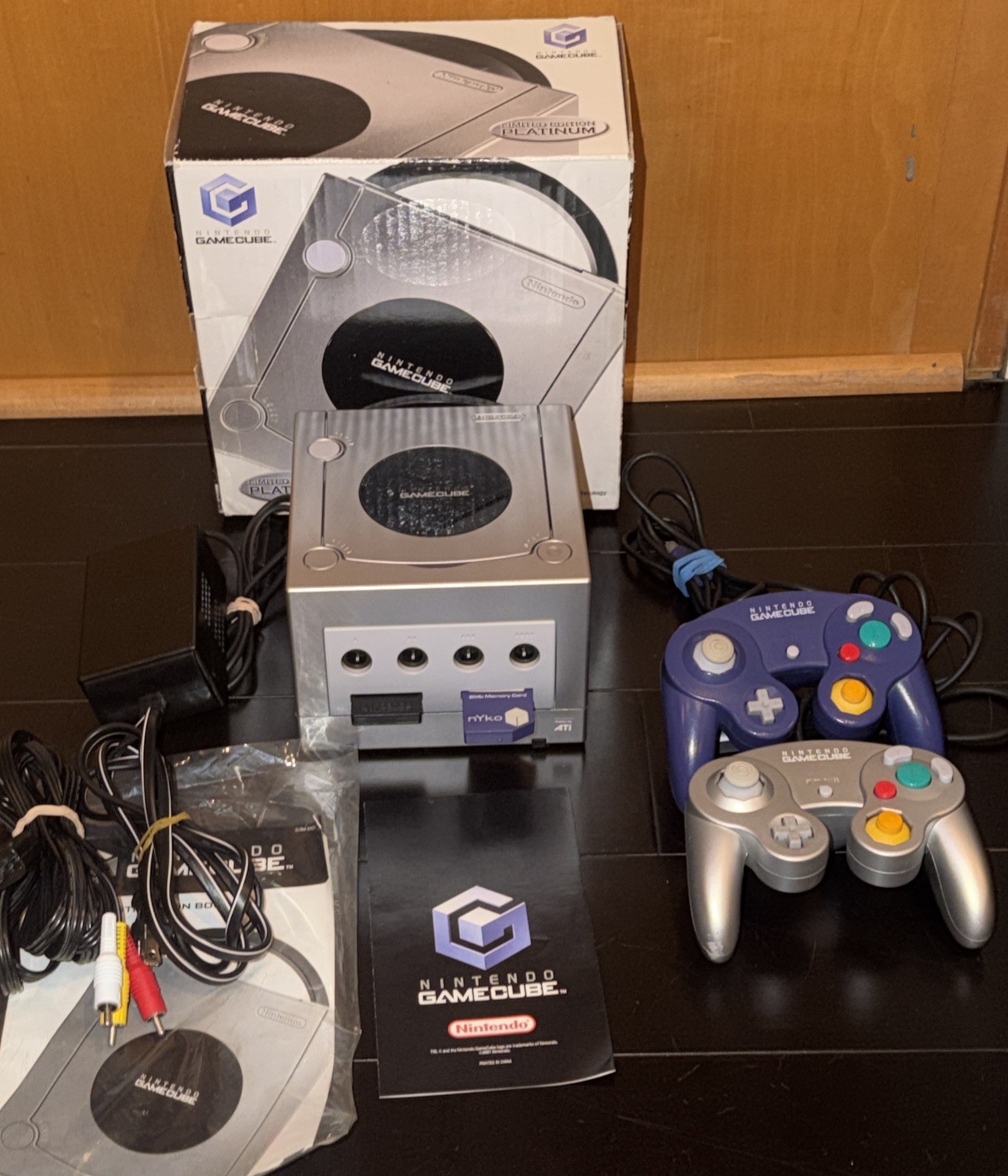 Nintendo GameCube Platinum Edition (Model DOL-101) With Box 2 Controllers Cards