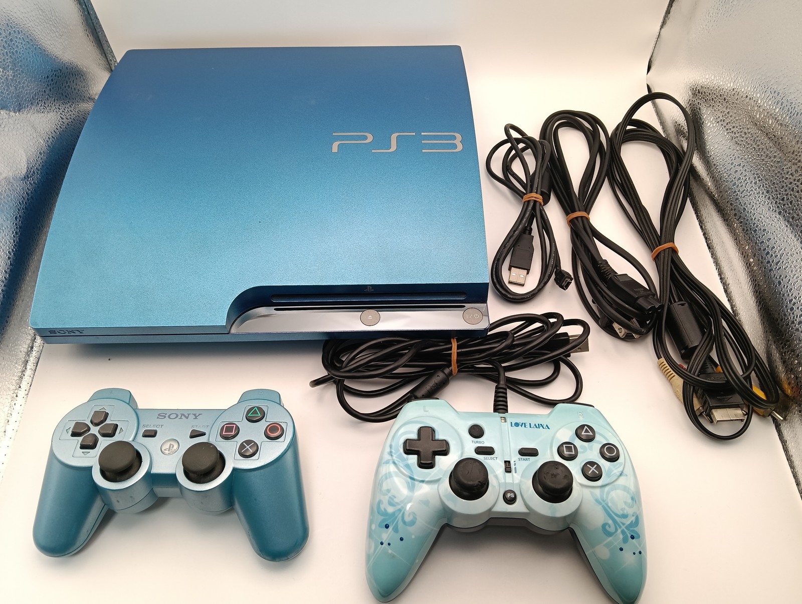 Sony PS3 Slim Console CECH-3000BSB Splash Blue 320GB Tested 2 Controllers Japan