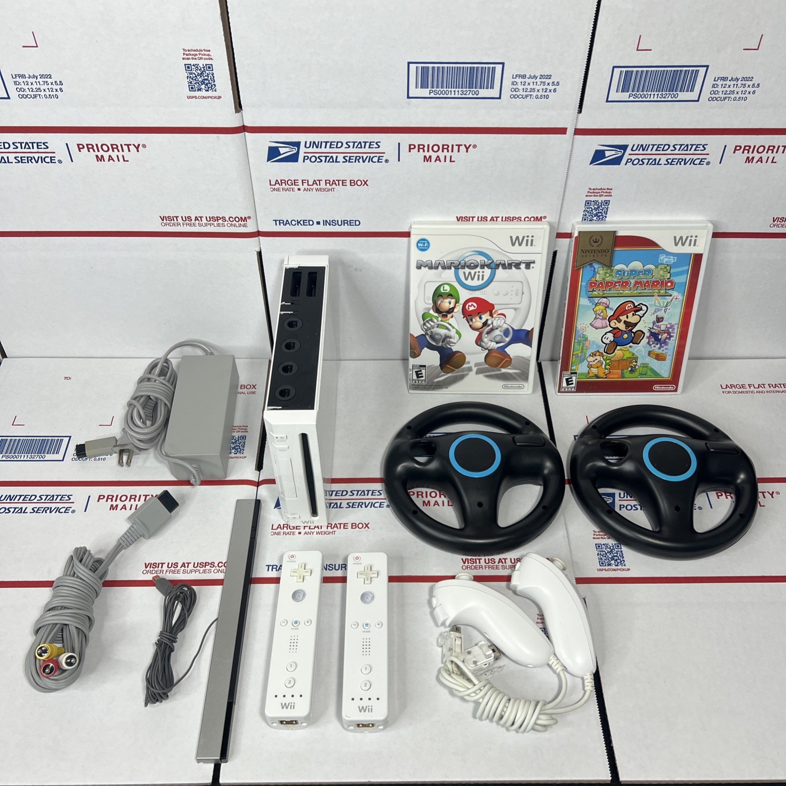Nintendo Wii Bundle + MARIO KART + PAPER MARIO -+ Wheels – NEXT DAY – WARRANTY