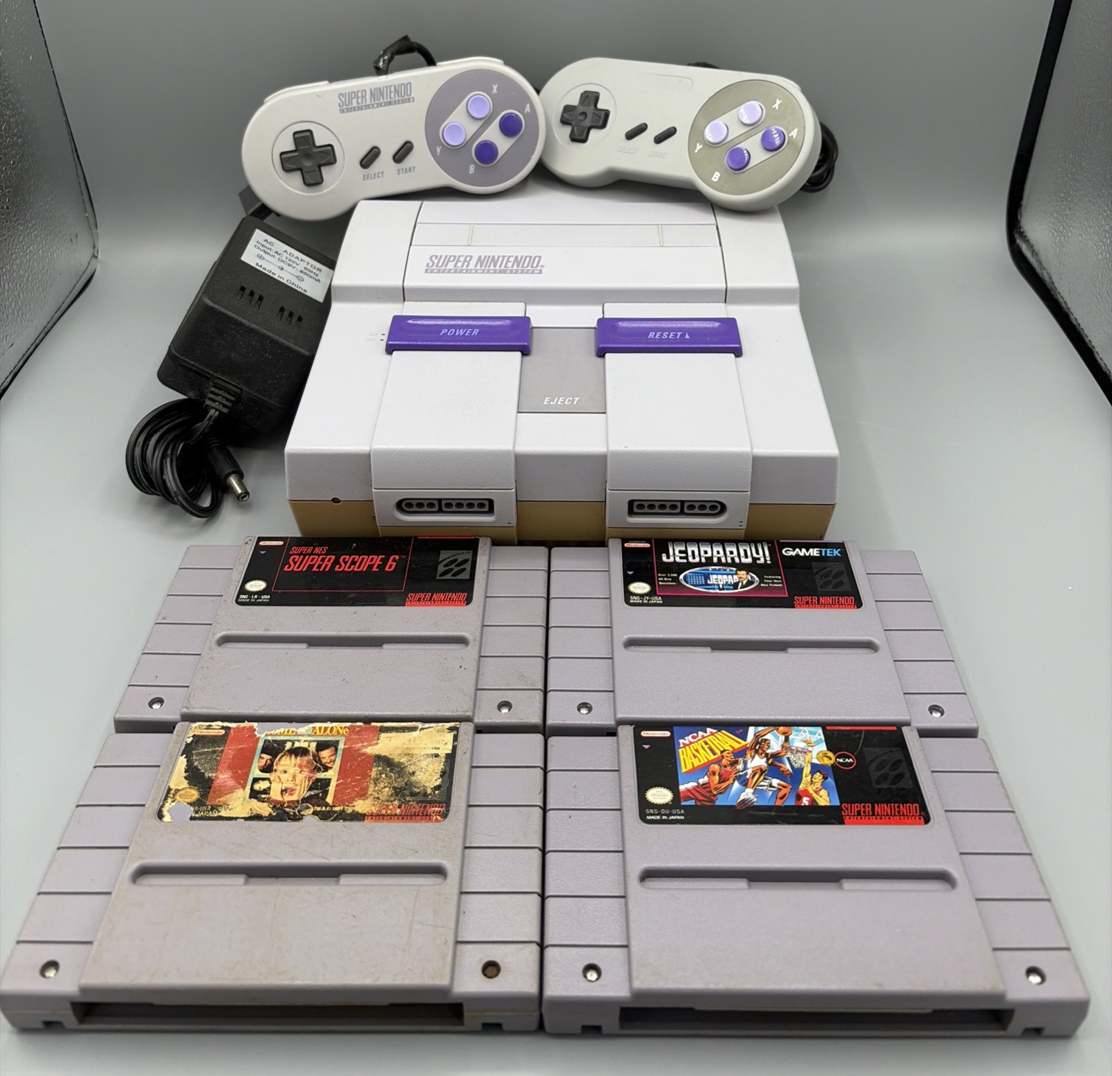 Super Nintendo SNES Console Bundle SNS-001 -2 Controllers + 4 Games Tested✅ 💯