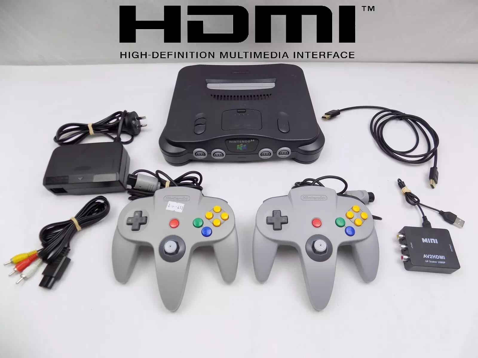 Nintendo 64 N64 Console + HDMI + AV + 2 Controllers + MARIO GOLF TENNIS BUNDLE