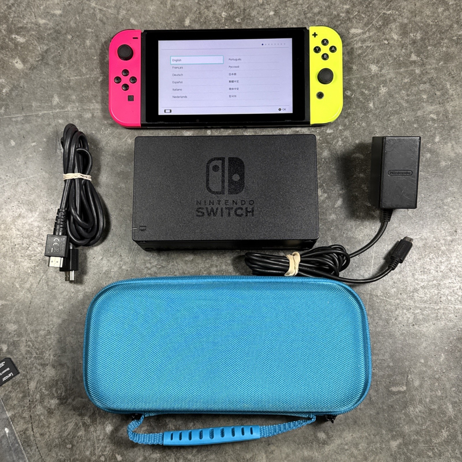 Nintendo Switch V2 Console HAC-001(02) Bundle Case Dock Cables Joy-Cons Tested