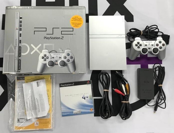 Sony PlayStation 2 PS2 Slim Console System Satin Silver COMPLETE IN BOX CIB GOOD