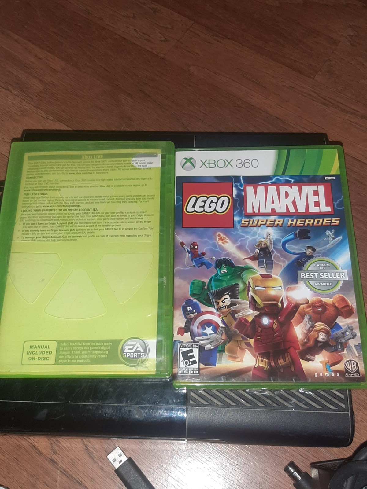 Microsoft Xbox 360 E Console W/Cords + Green Wireless Controller, 2 Games.