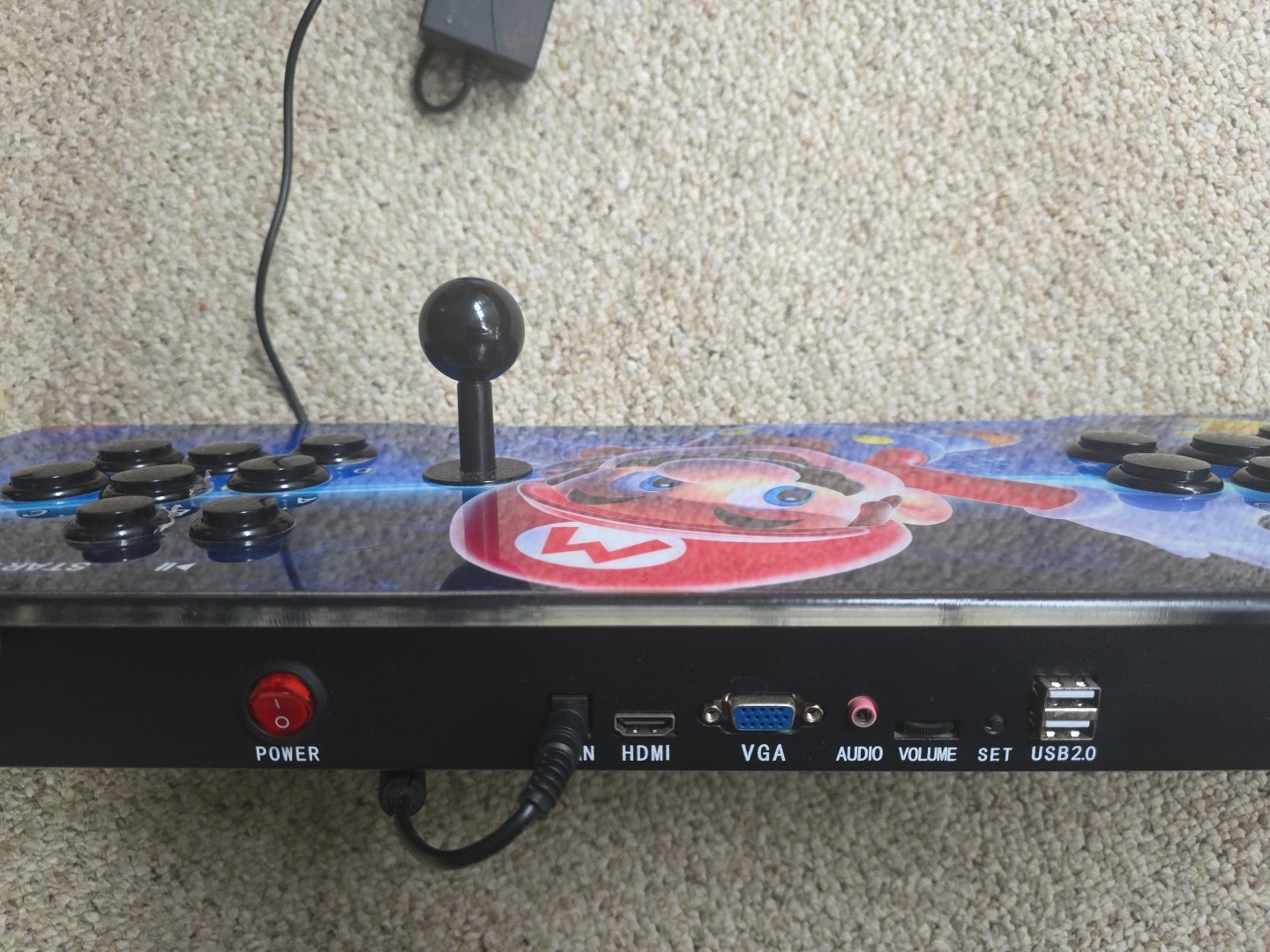 Retro arcade console Pandora Box” style fight stick. Joy Stick Rabbit Maze.