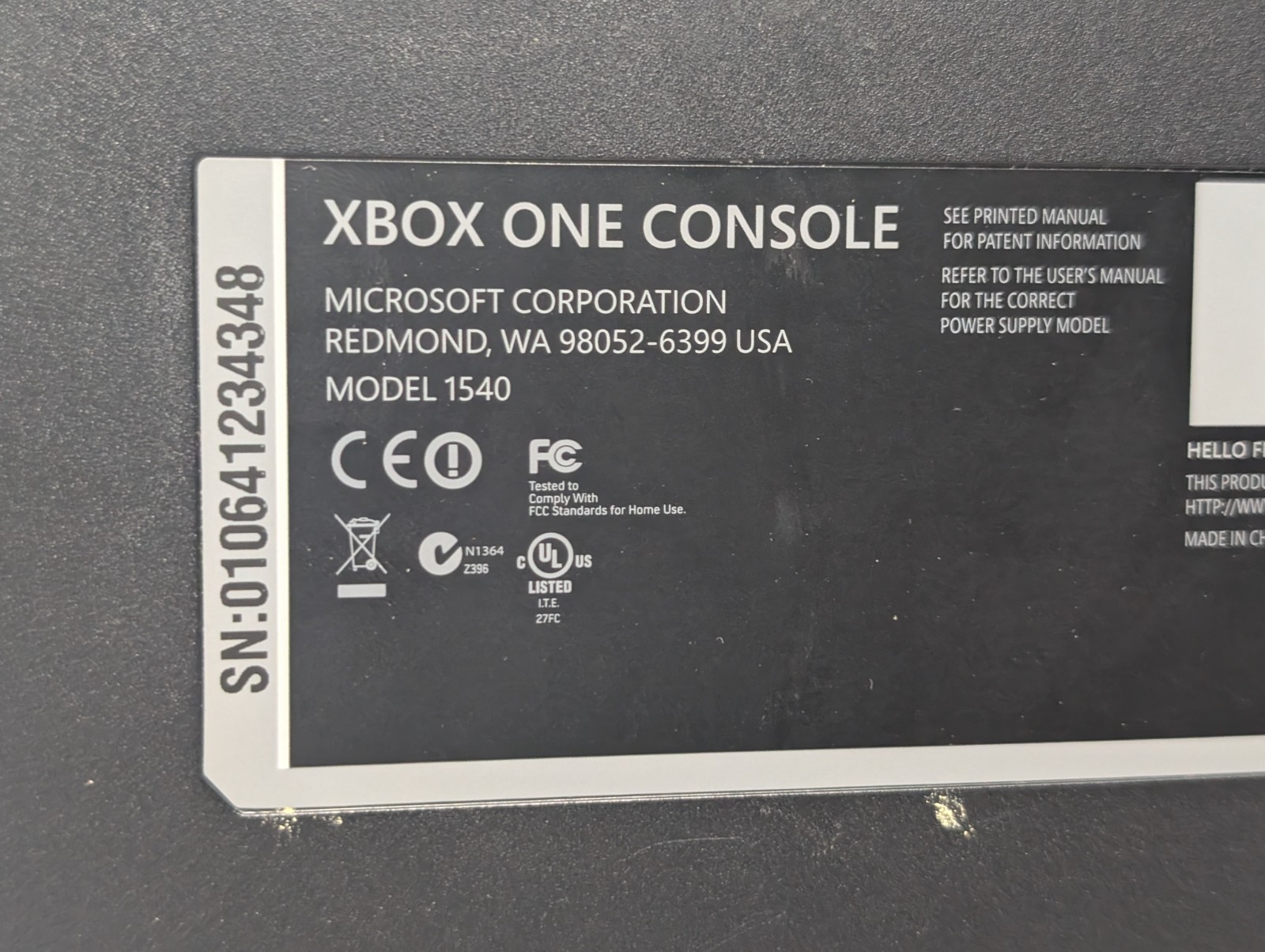 Microsoft XBOX ONE 1540 Console With 4 Games Power Cord Kinect Sensor