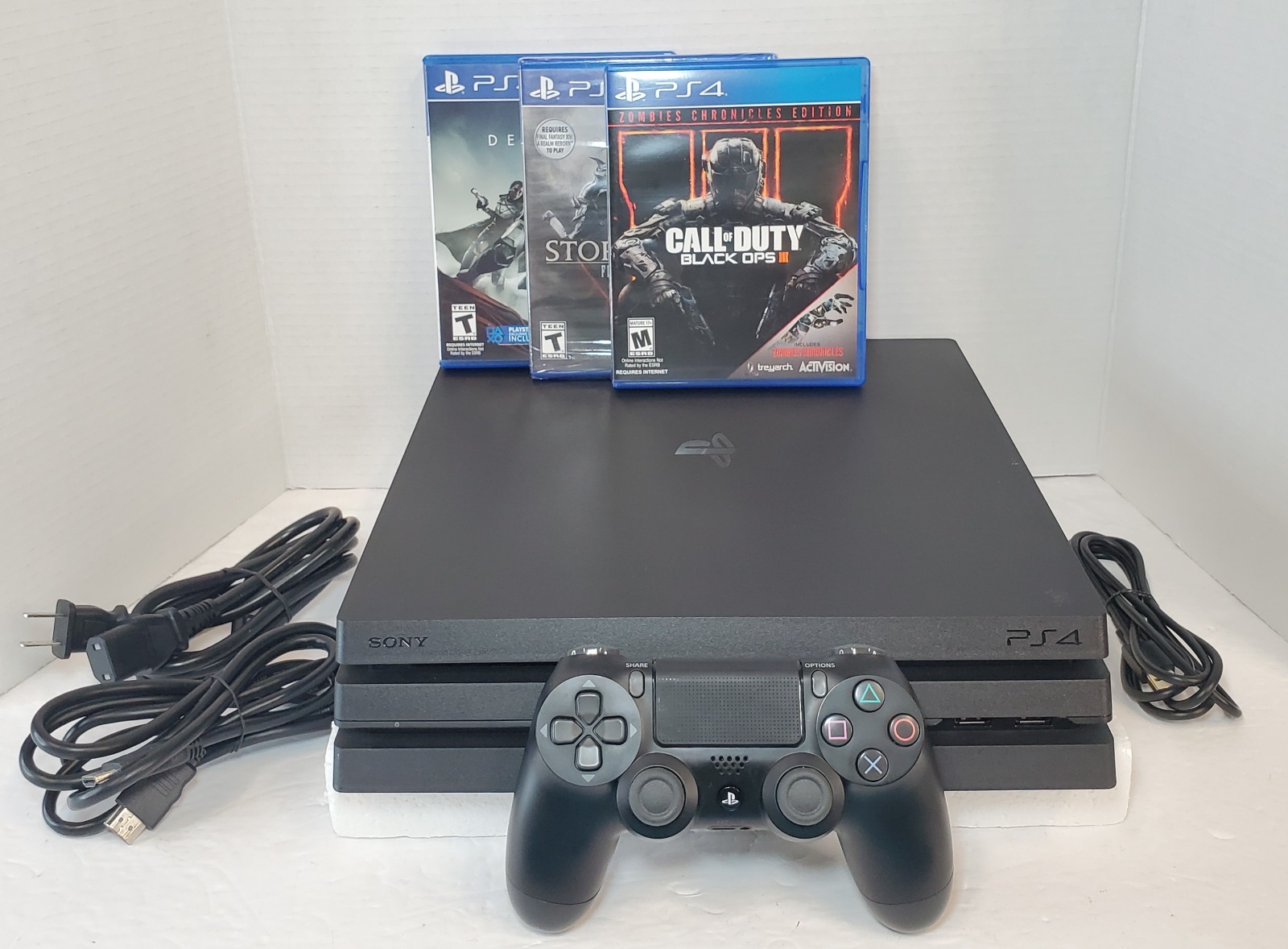 Sony PlayStation 4 PS4 Pro 1TB (CUH-7115B) w. Controller Cables & Games TESTED✅
