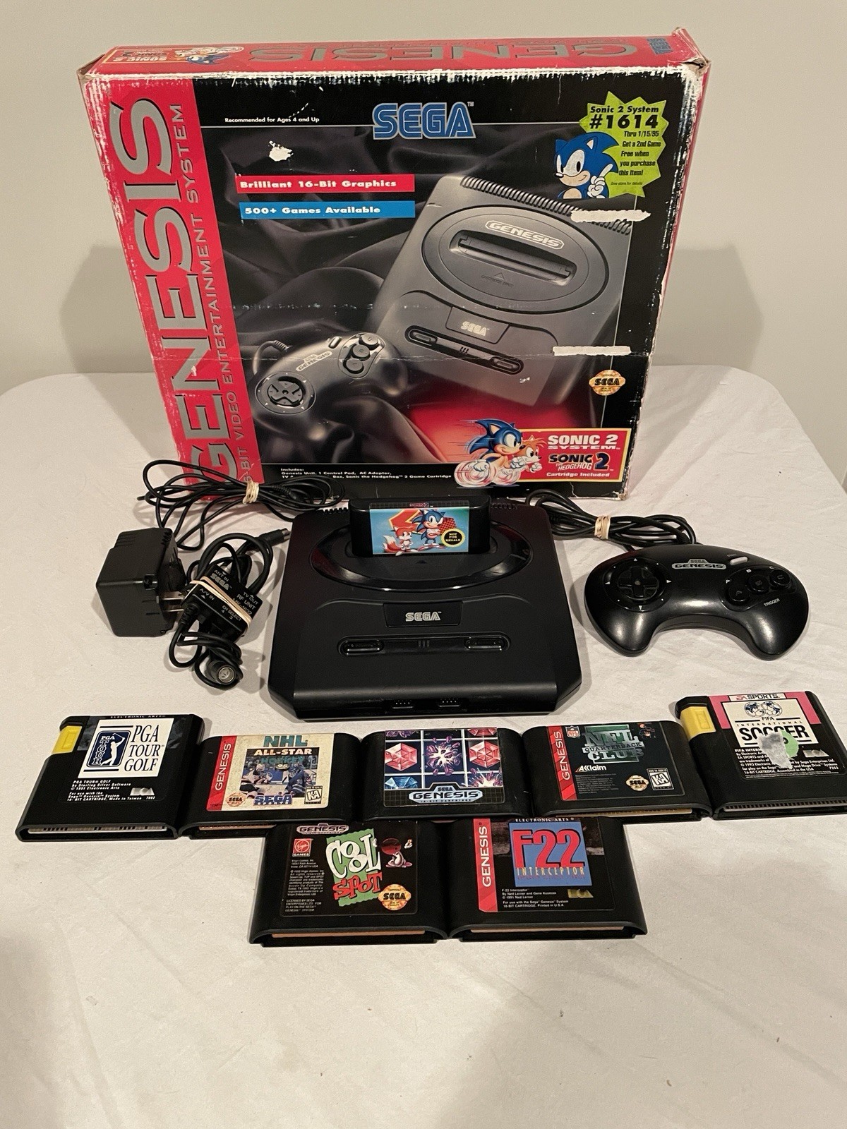 Sega Genesis Model 2 Console Sonic The Hedgehog 2 W/7 Added Games – Tested