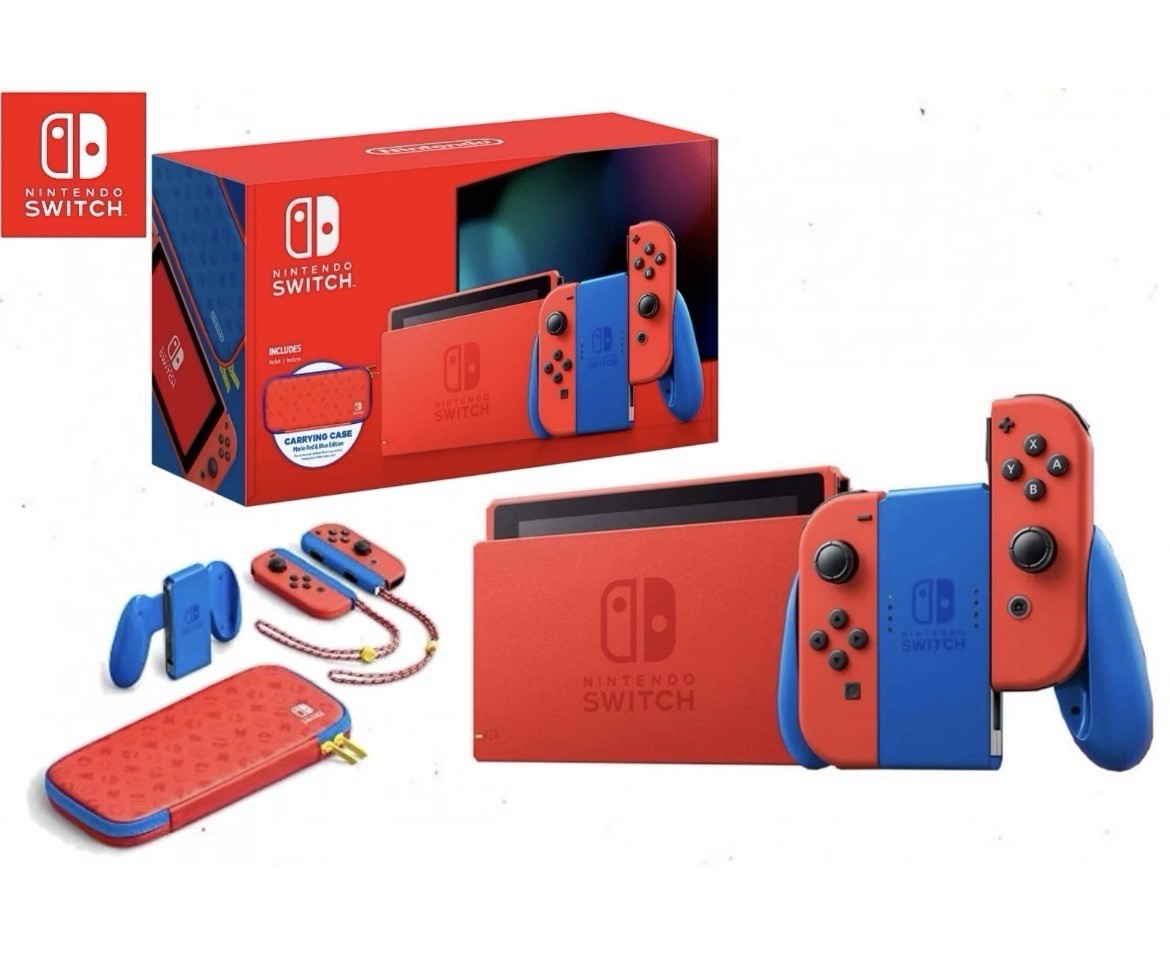 Nintendo Switch Mario Red & Blue Edition Console With Mario Case – New