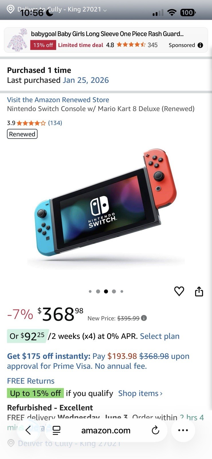 Nintendo Switch with Controllers and Mario Kart 8 Bundle