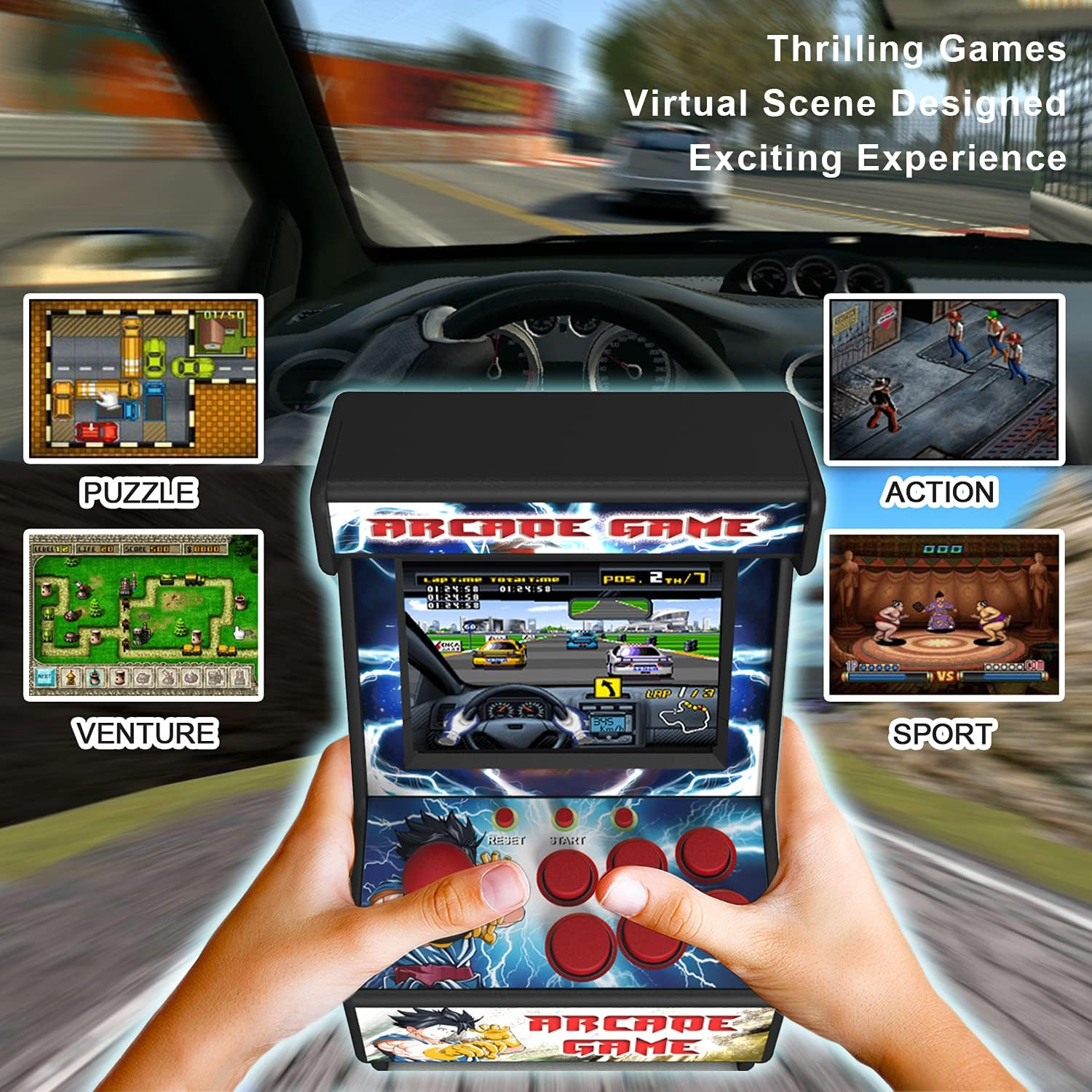 Mini Arcade Machine, Retro Gaming Console, Handheld Game Console with 156 Classi
