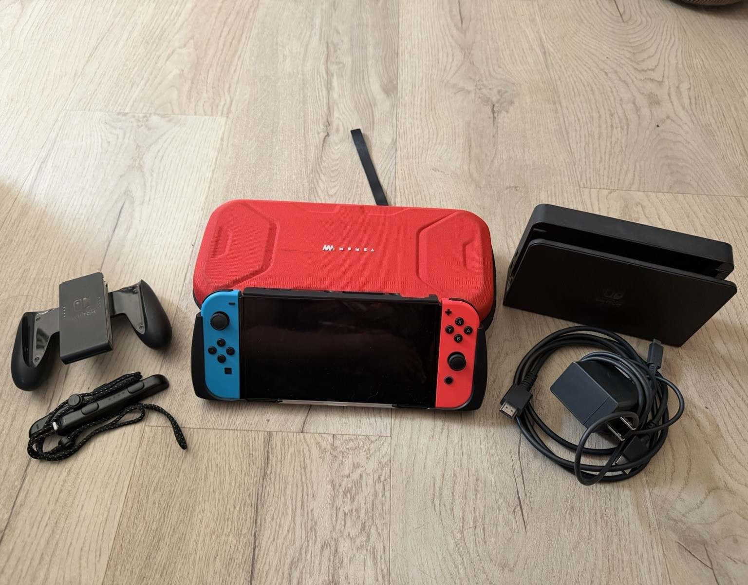 Nintendo Switch OLED 64GB Neon Blue/Red | Bundled w/ Grip Case & Carrying Case