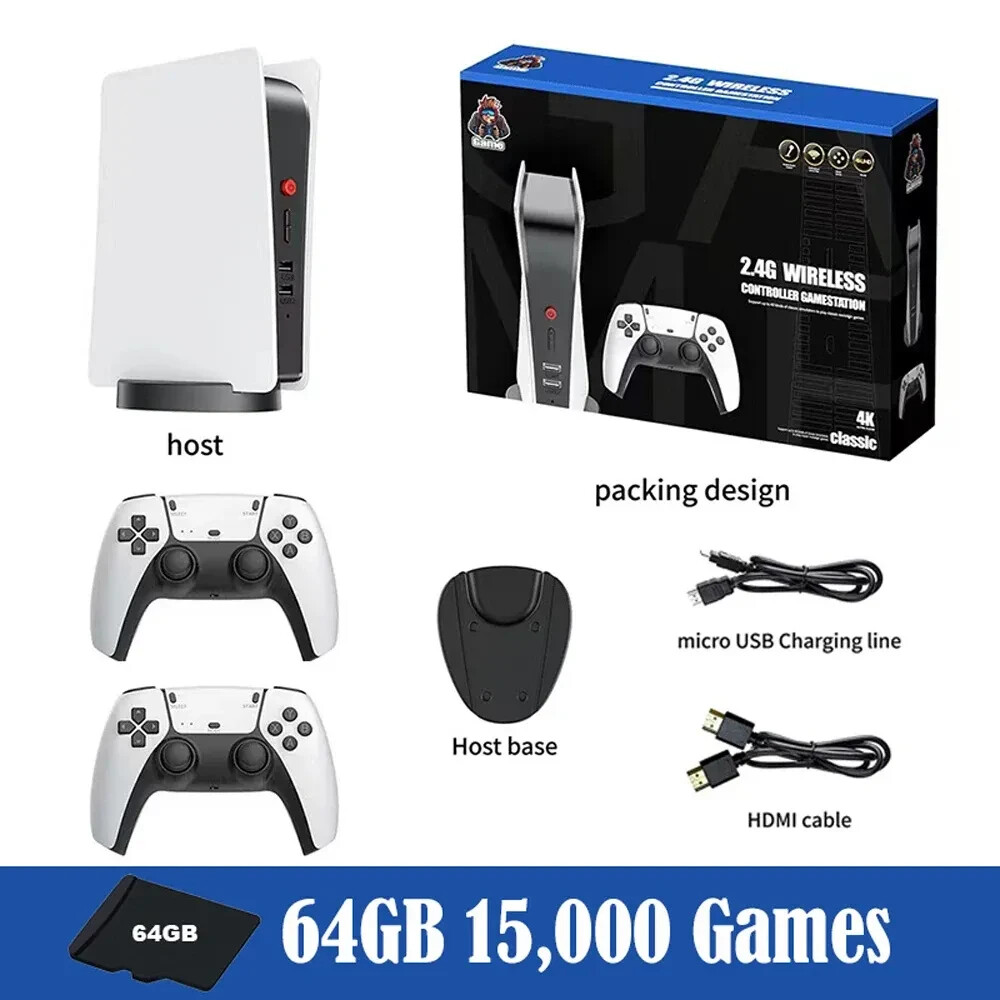 Game Console HappyJoe White M5 Wireless TV 64GB 15000+ Games
