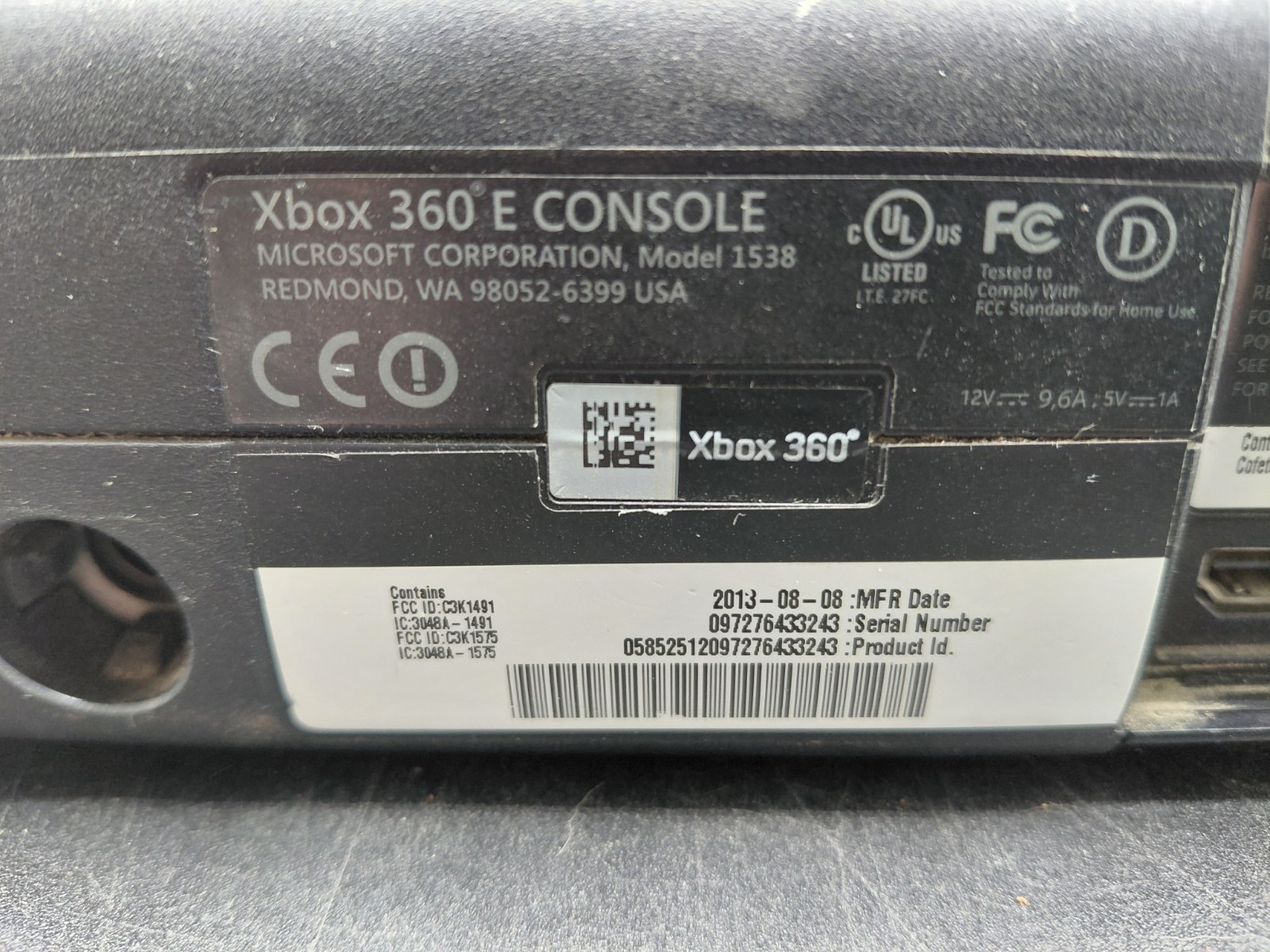 Xbox 360 E Console Model 1538 Black Tested Working Console And Power Supply
