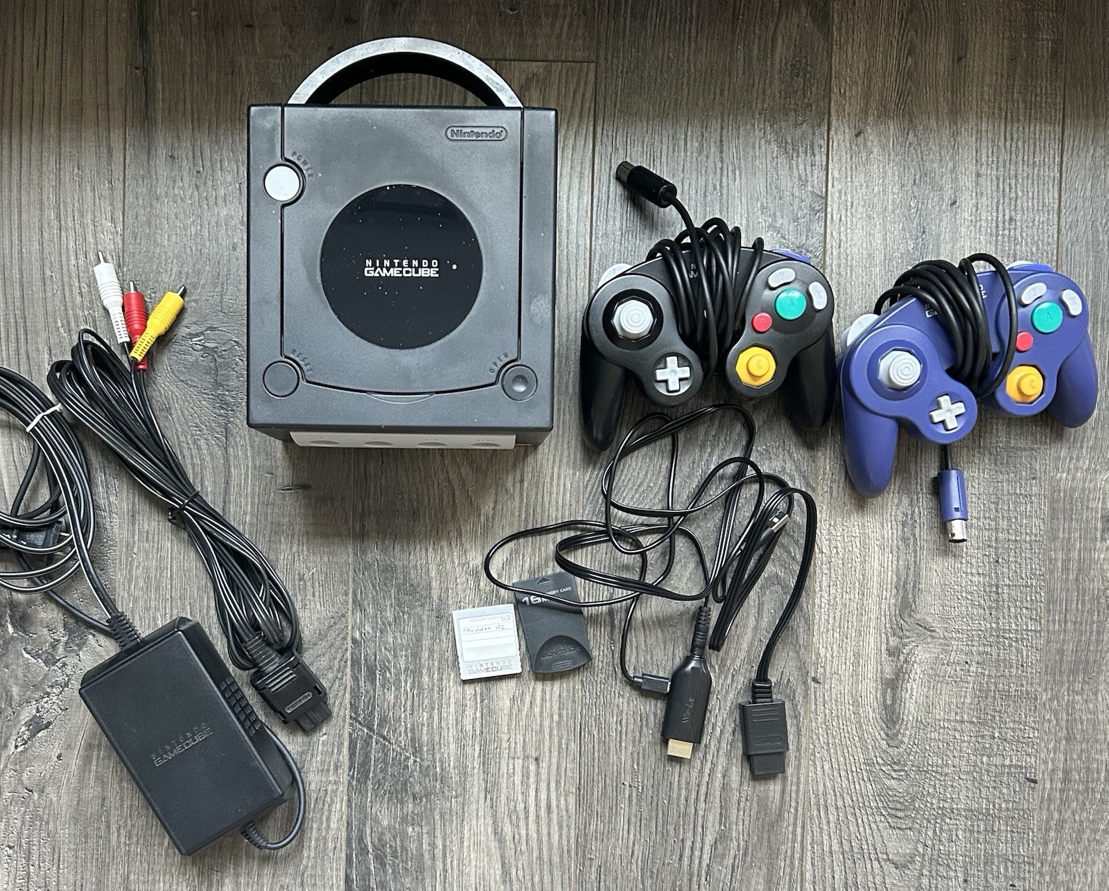 GameCube DOL-001 Console Bundle-2 OEM Controllers, HDMI Adapter, Memory Cards