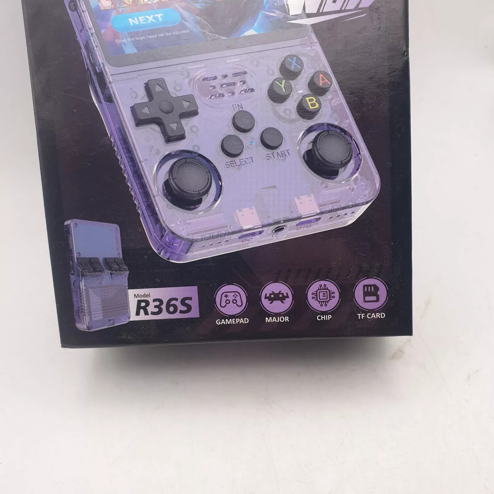 R36S Game Console Purple 3.5″ Screen ArkOS Installed 64GB SD Card