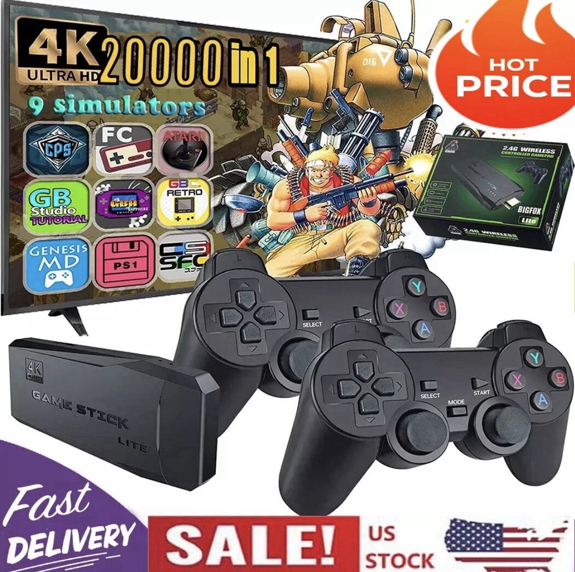 Retro Game Console 4K HDMI 64GB +2 Wireless Controllers Plug&Play Home TV Gaming
