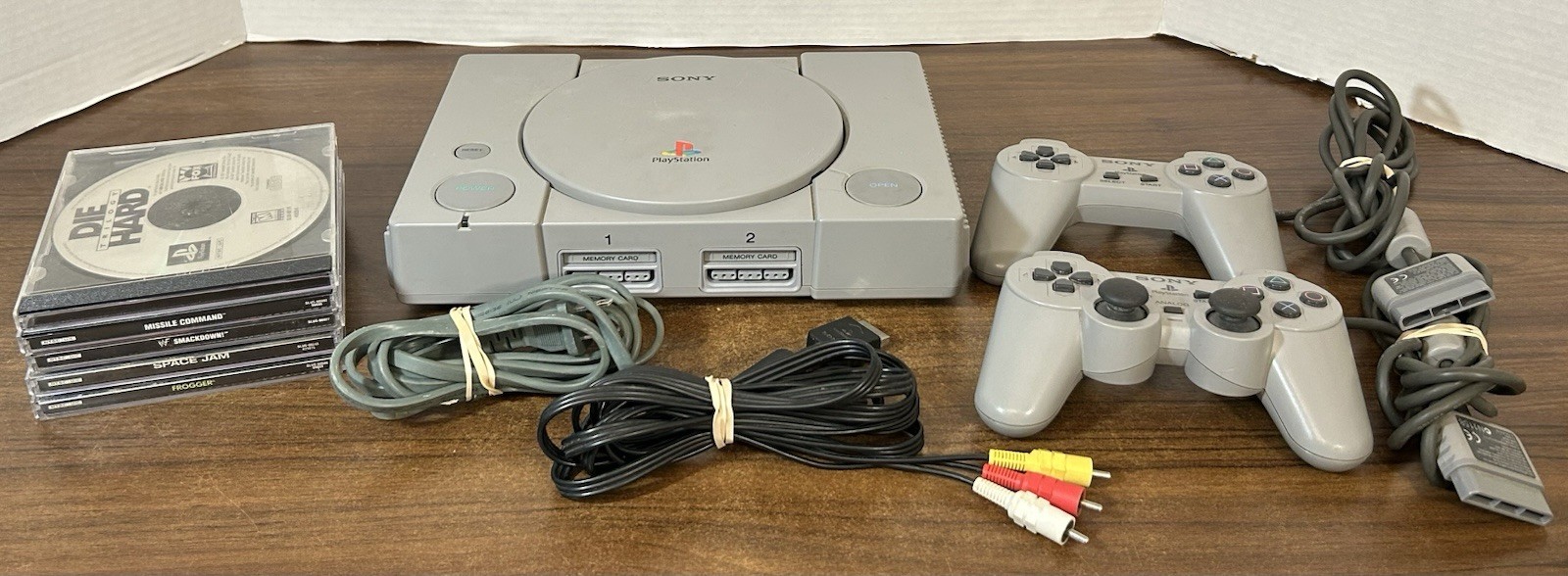 Sony PlayStation 1 PS1 Bundle + 2 Controllers + 5 Games VGC* Tested!